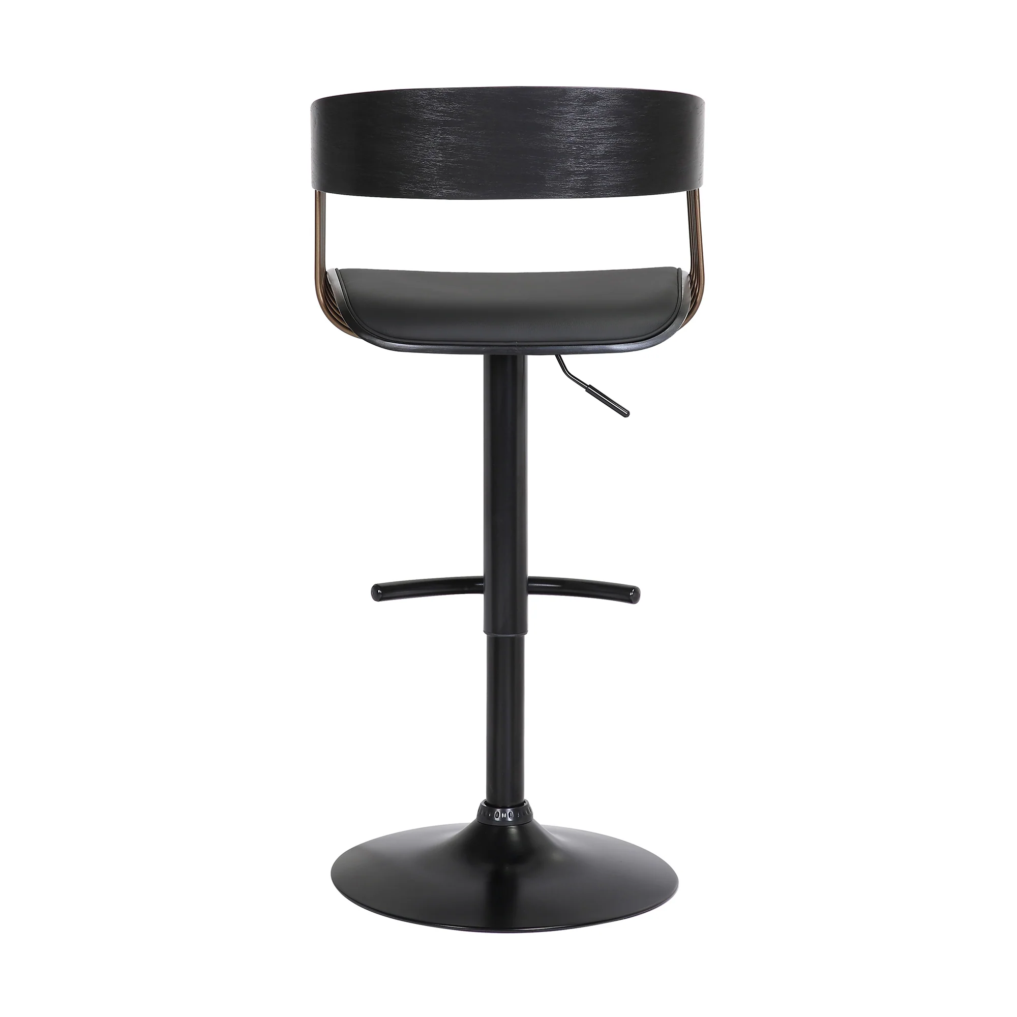 Larisa Adjustable Black Wood Bar Stool in Black Faux Leather with Golden Bronze and Black Metal By Armen Living - Image 5