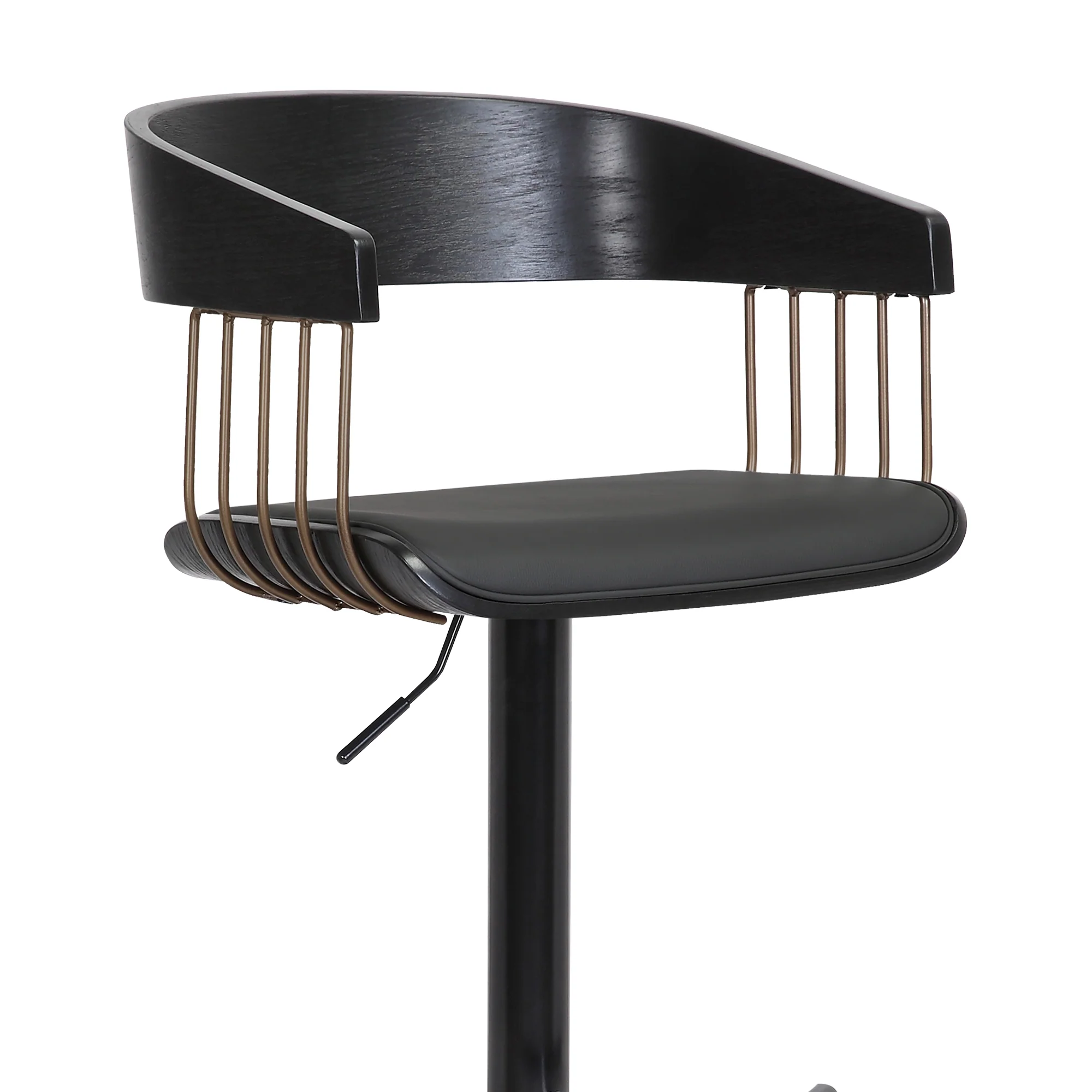 Larisa Adjustable Black Wood Bar Stool in Black Faux Leather with Golden Bronze and Black Metal By Armen Living - Image 6