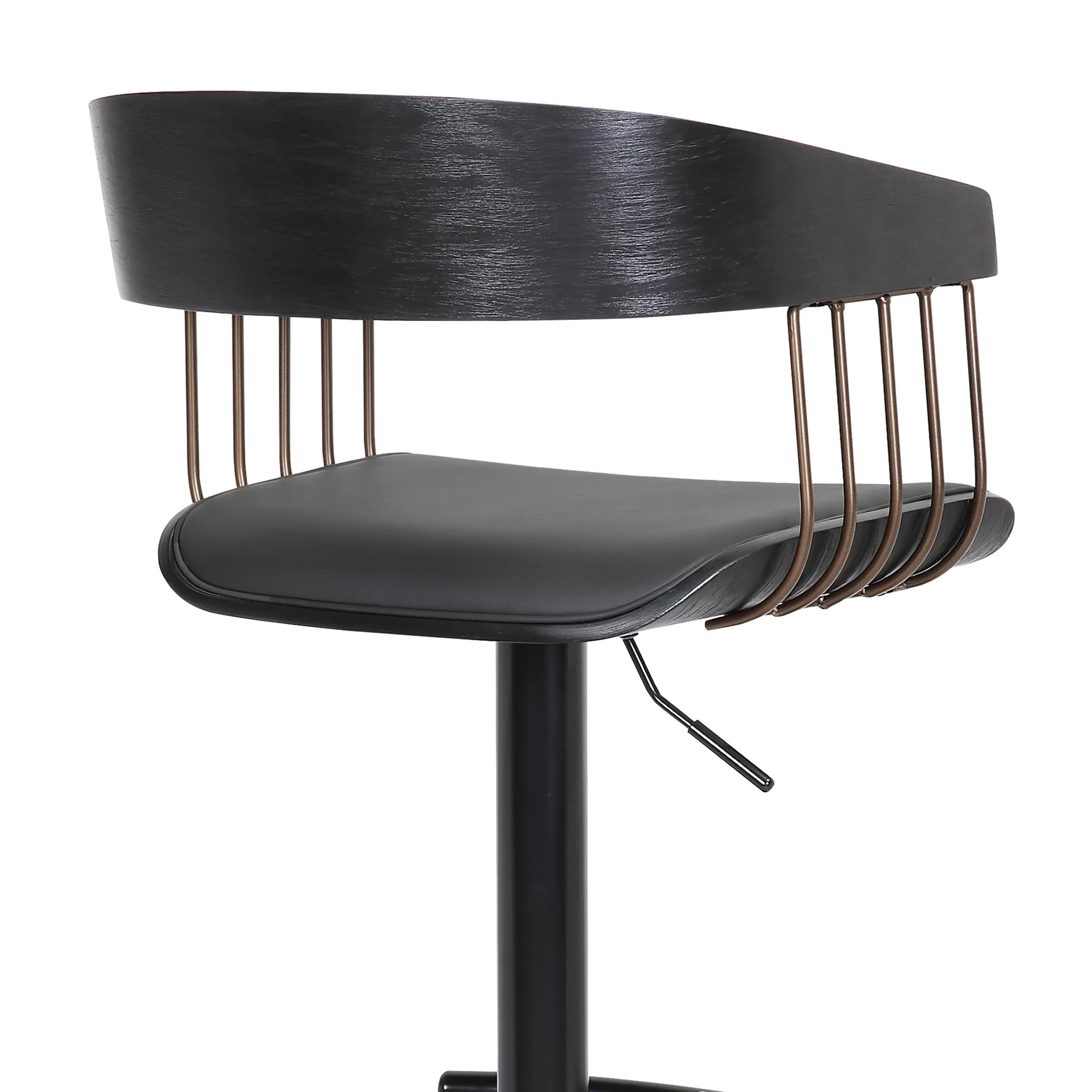 Larisa Adjustable Black Wood Bar Stool in Black Faux Leather with Golden Bronze and Black Metal By Armen Living - Image 9
