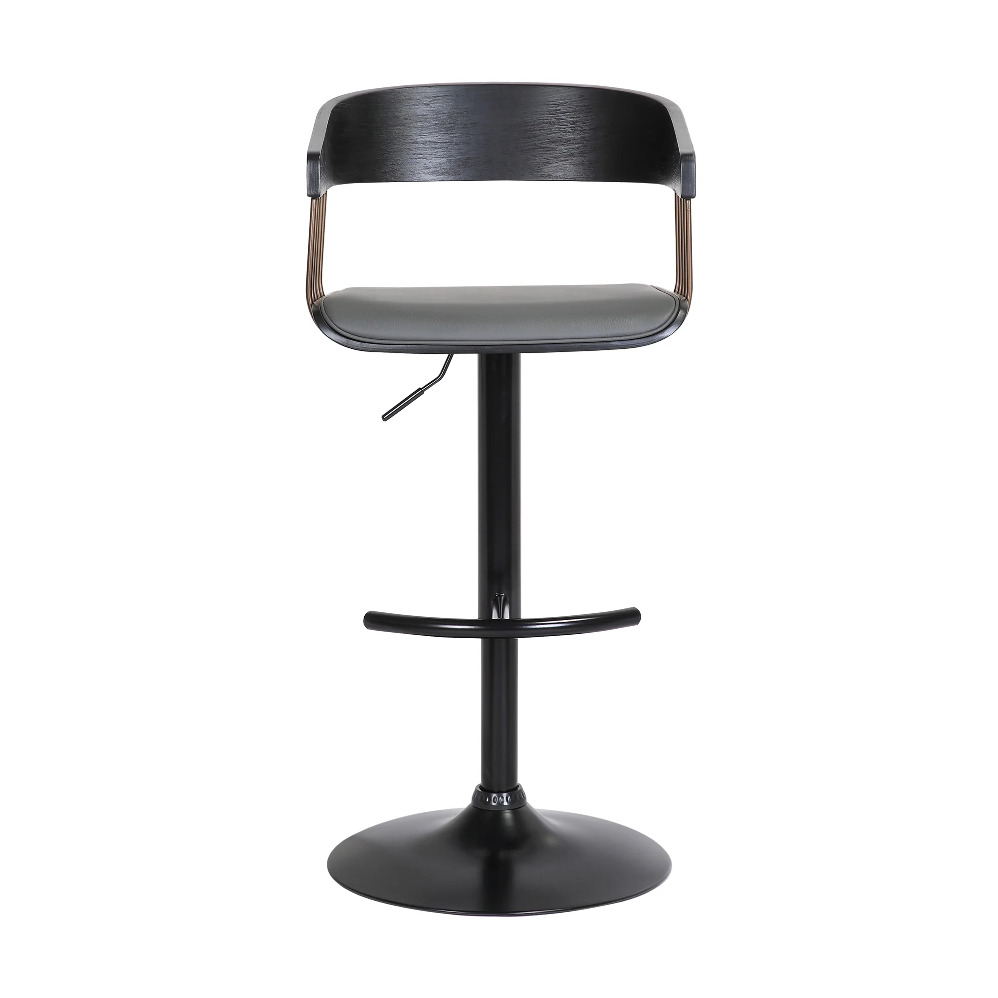Larisa Adjustable Black Wood Bar Stool in Gray Faux Leather with Golden Bronze and Black Metal By Armen Living - Image 3