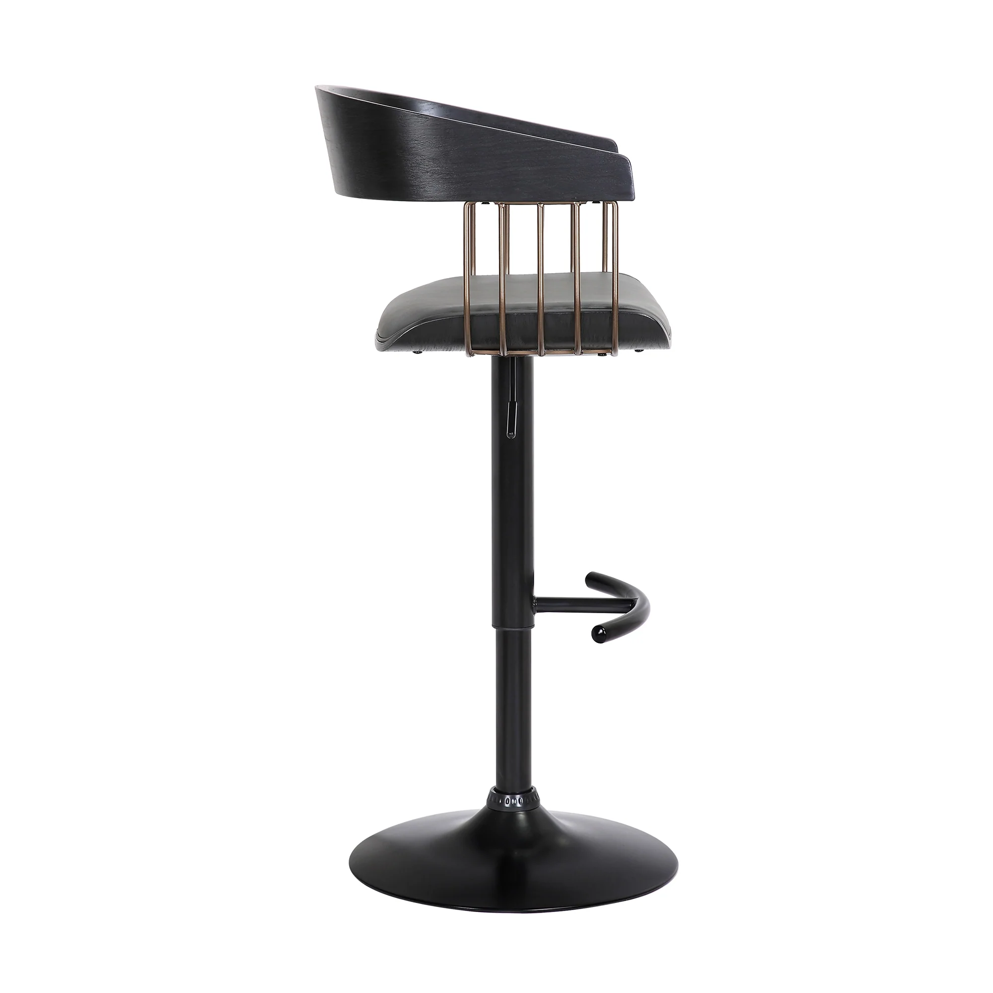 Larisa Adjustable Black Wood Bar Stool in Gray Faux Leather with Golden Bronze and Black Metal By Armen Living - Image 4