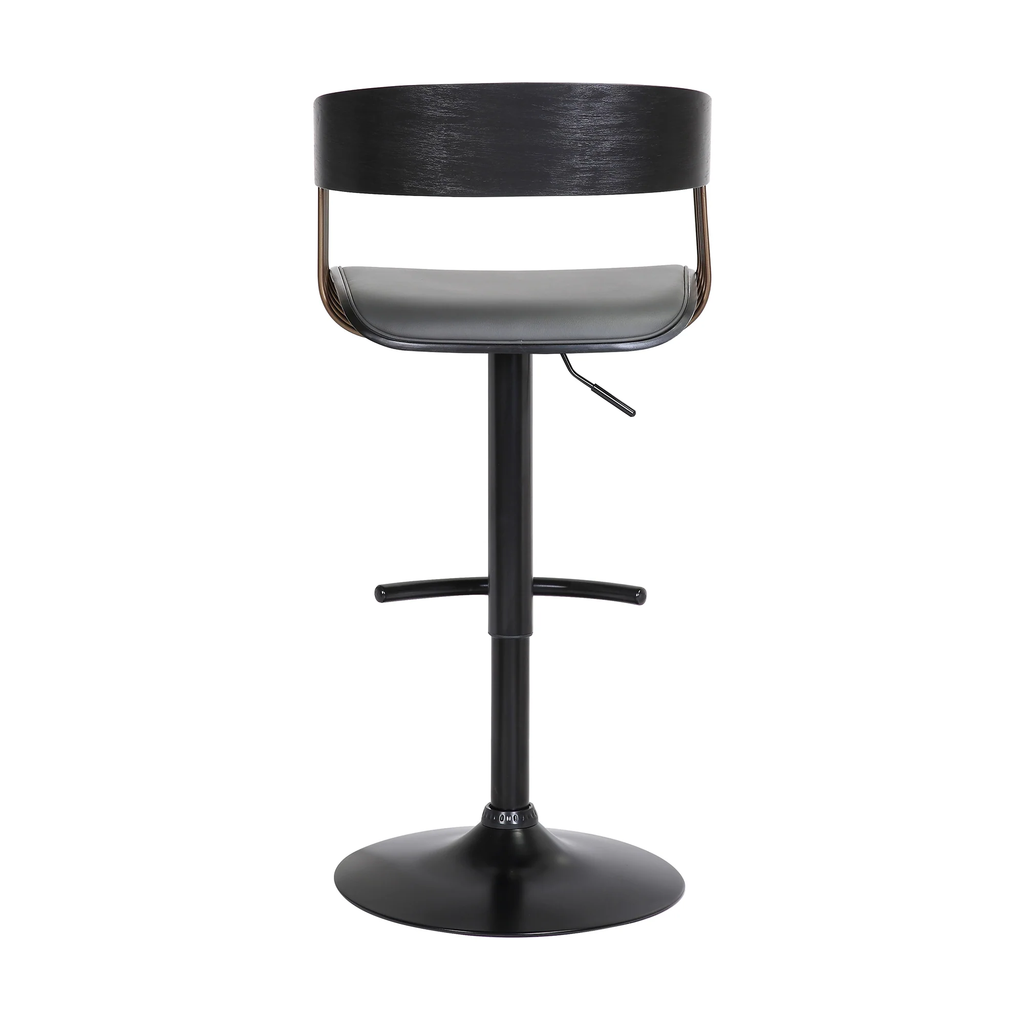 Larisa Adjustable Black Wood Bar Stool in Gray Faux Leather with Golden Bronze and Black Metal By Armen Living - Image 5