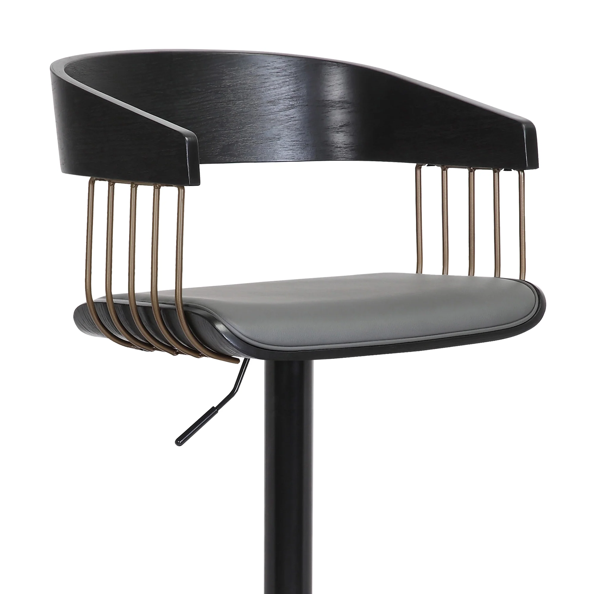 Larisa Adjustable Black Wood Bar Stool in Gray Faux Leather with Golden Bronze and Black Metal By Armen Living - Image 6