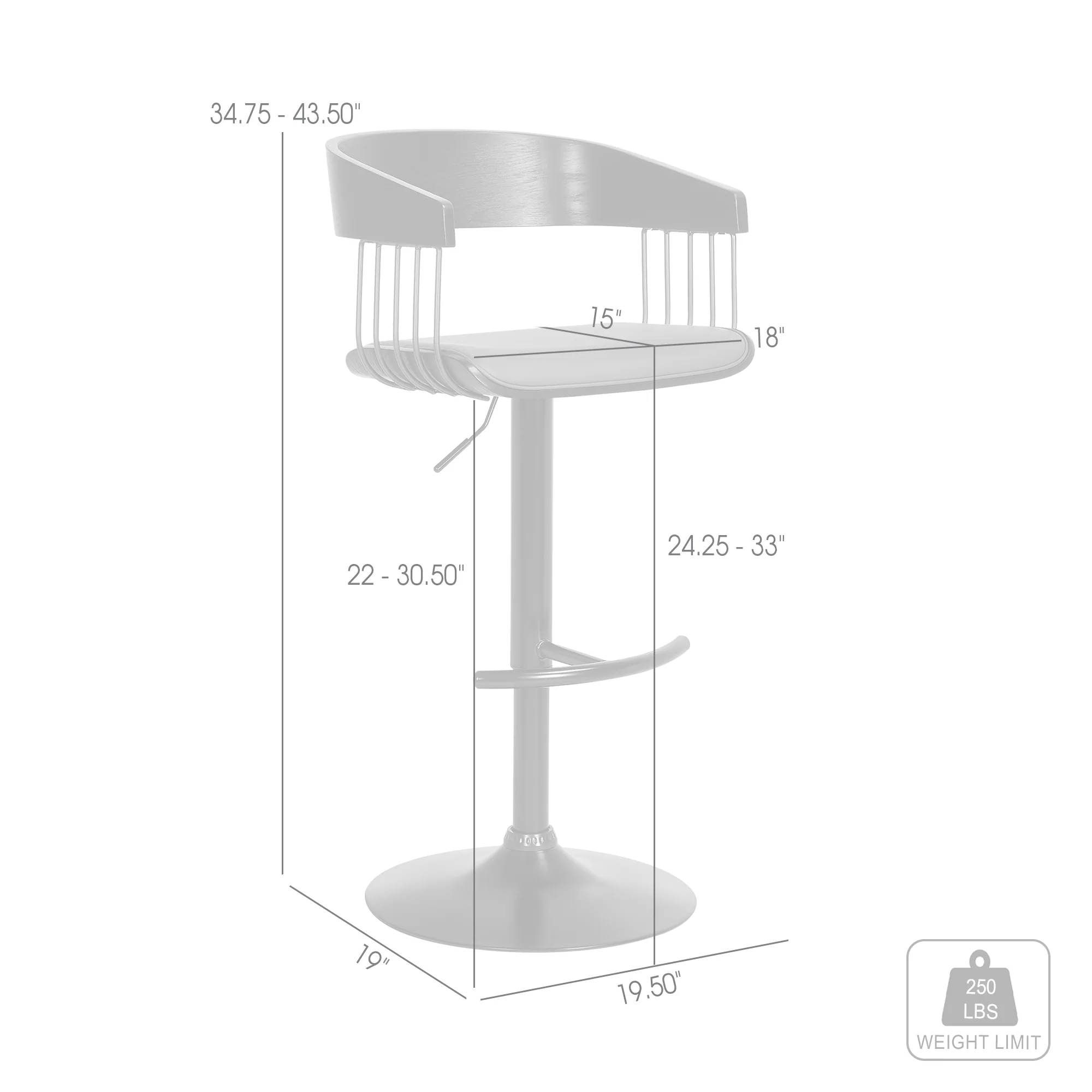 Larisa Adjustable Black Wood Bar Stool in Gray Faux Leather with Golden Bronze and Black Metal By Armen Living - Image 8