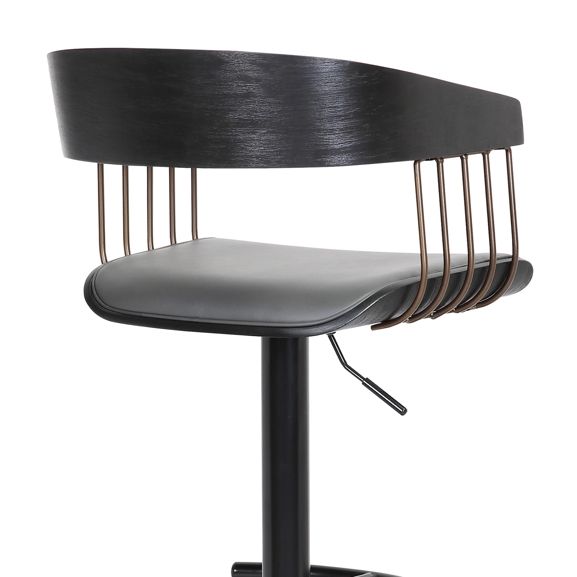 Larisa Adjustable Black Wood Bar Stool in Gray Faux Leather with Golden Bronze and Black Metal By Armen Living - Image 9
