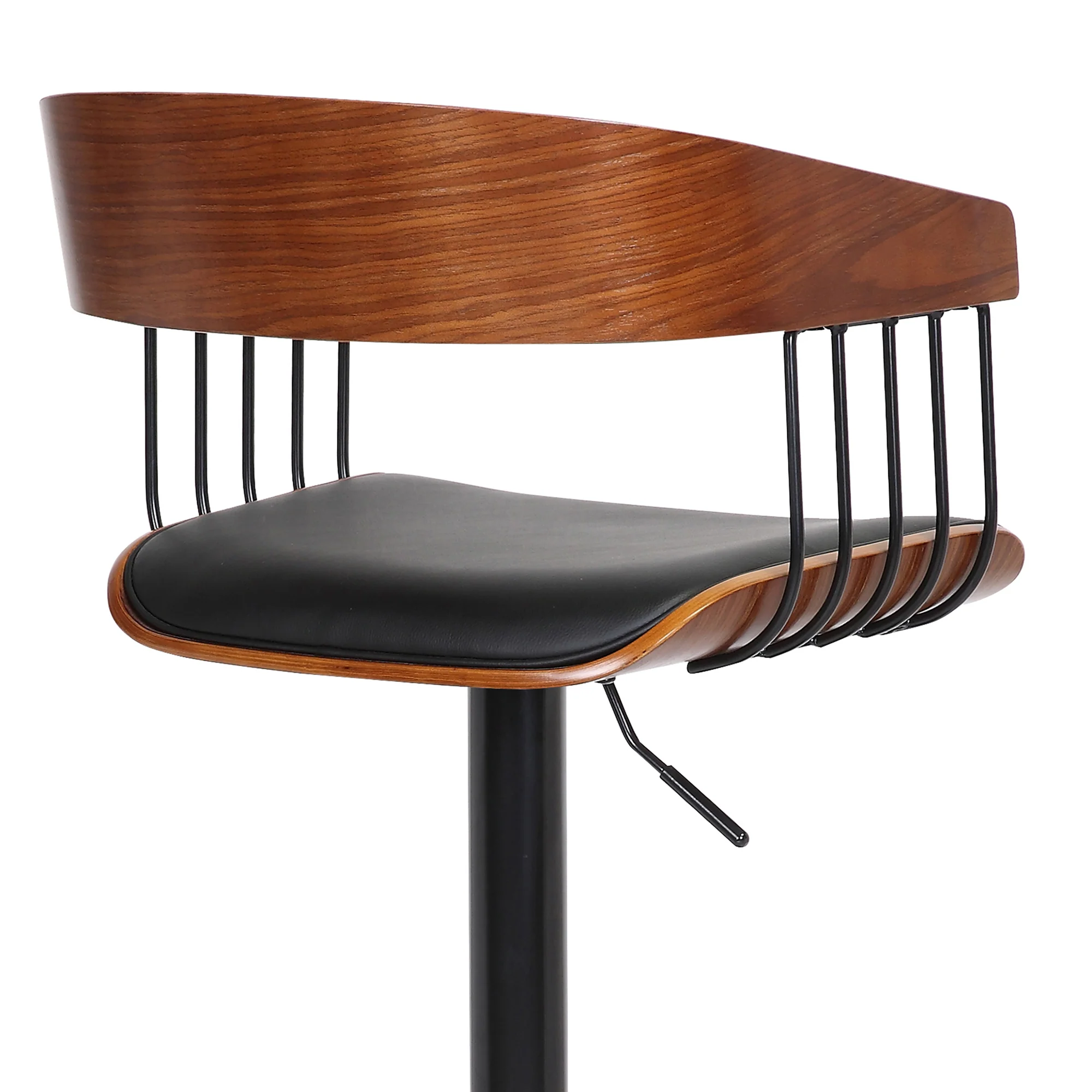 Larisa Adjustable Walnut Wood Bar Stool in Black Faux Leather with Black Metal By Armen Living - Image 10