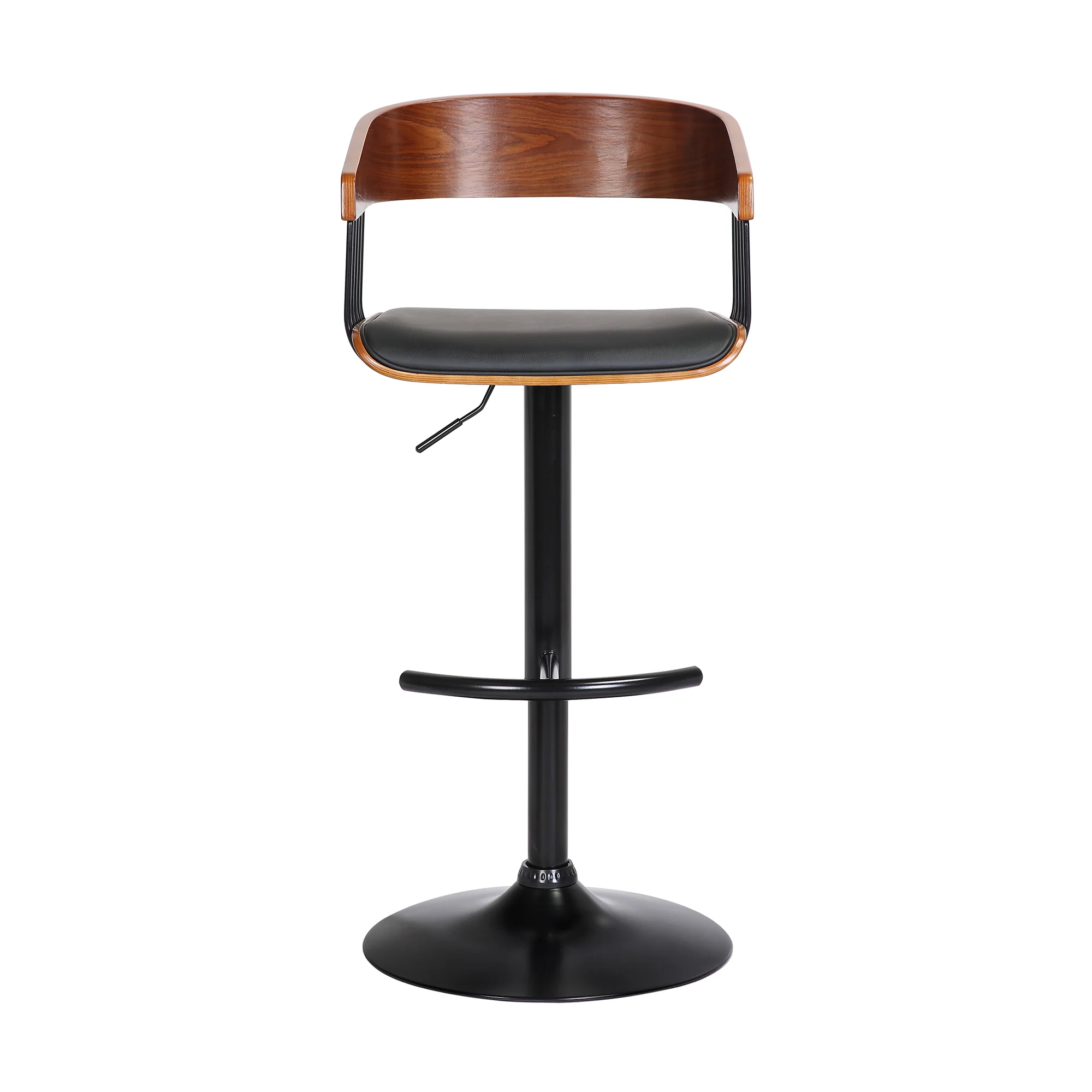 Larisa Adjustable Walnut Wood Bar Stool in Black Faux Leather with Black Metal By Armen Living - Image 3