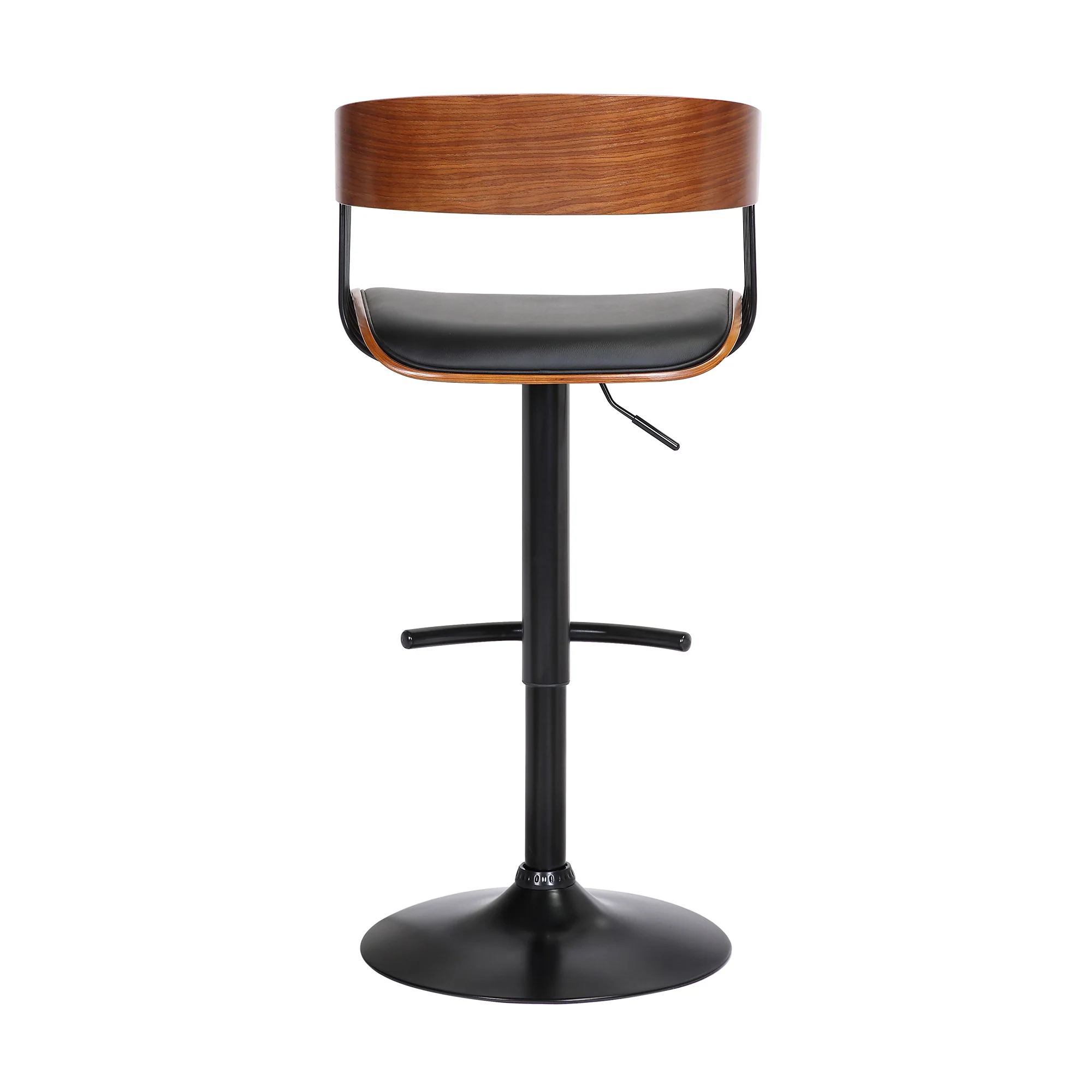 Larisa Adjustable Walnut Wood Bar Stool in Black Faux Leather with Black Metal By Armen Living - Image 6
