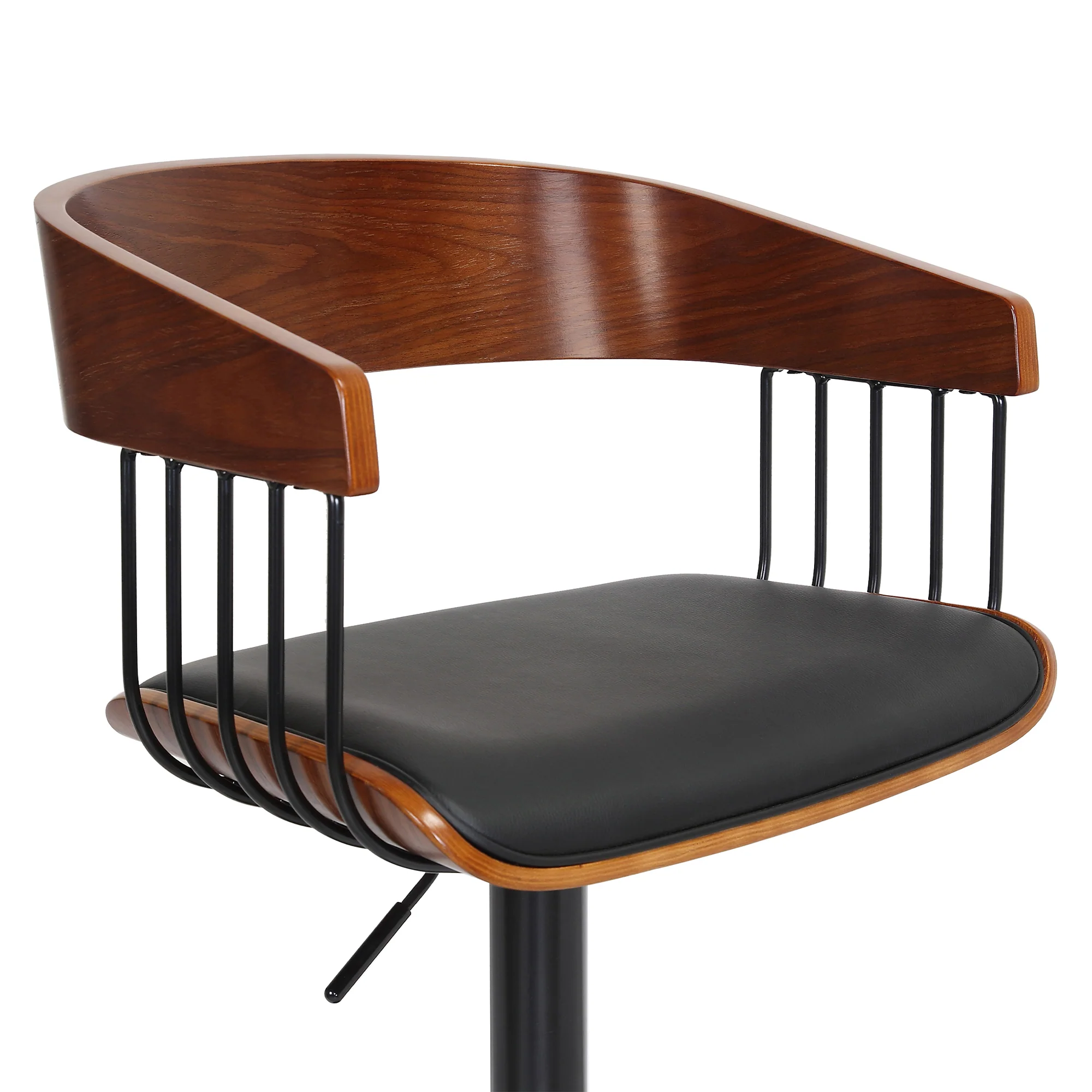 Larisa Adjustable Walnut Wood Bar Stool in Black Faux Leather with Black Metal By Armen Living - Image 7