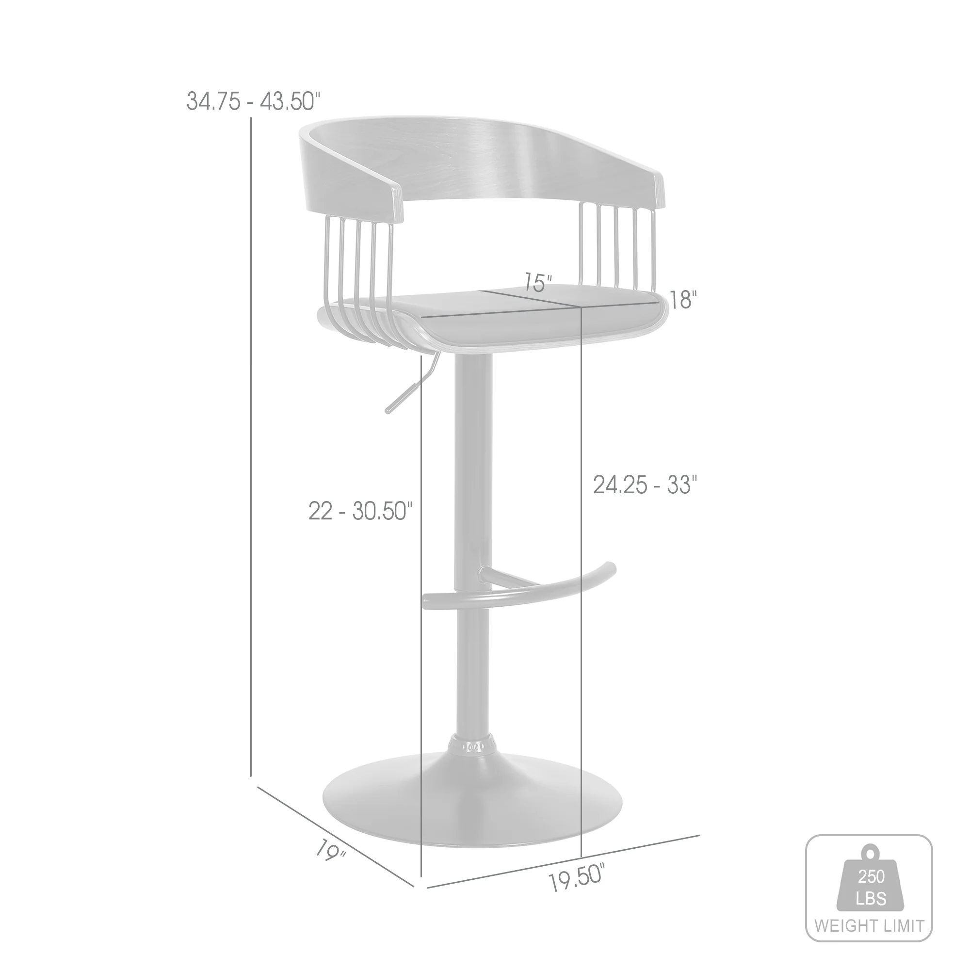 Larisa Adjustable Walnut Wood Bar Stool in Black Faux Leather with Black Metal By Armen Living - Image 9