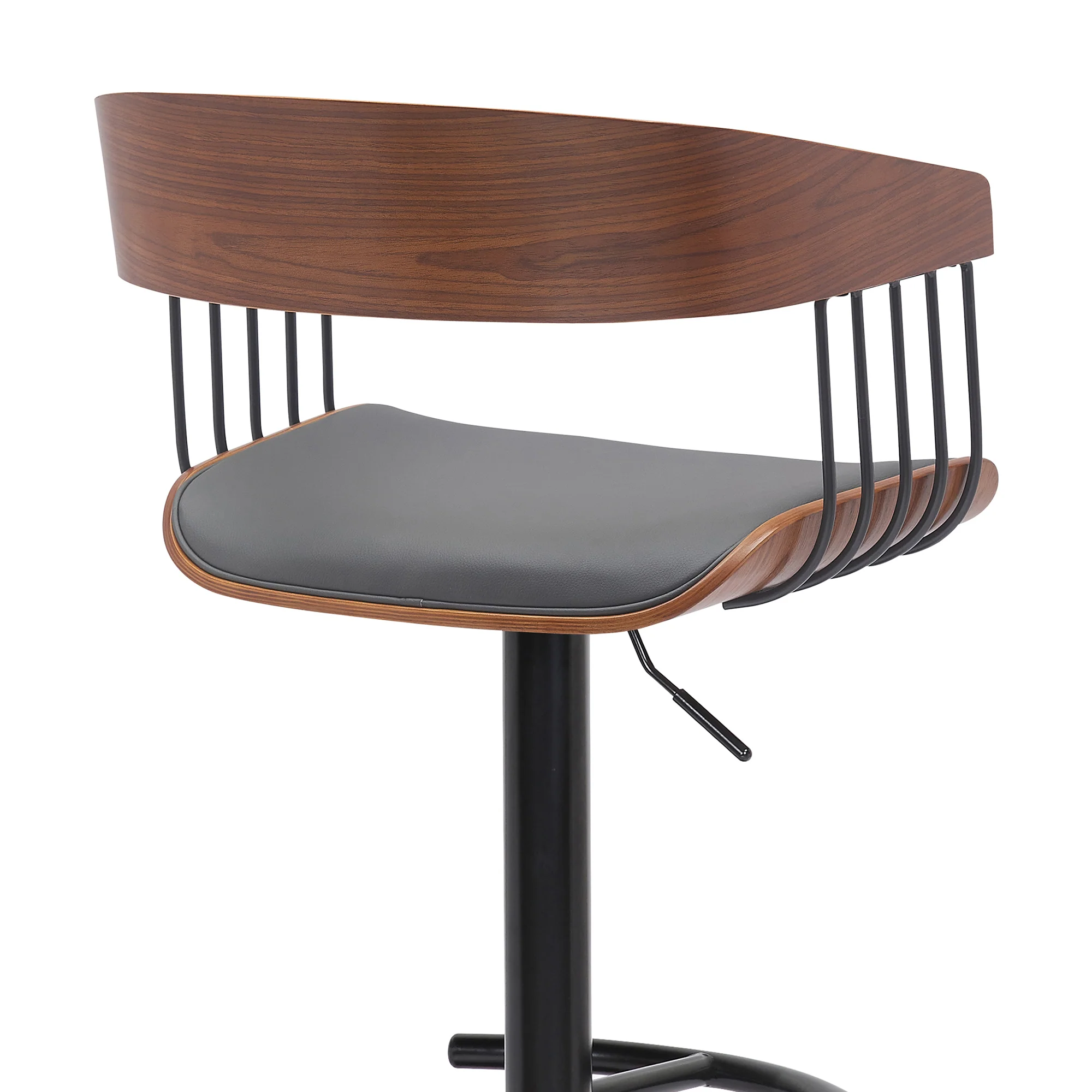 Larisa Adjustable Walnut Wood Bar Stool in Gray Faux Leather with Black Metal By Armen Living - Image 5