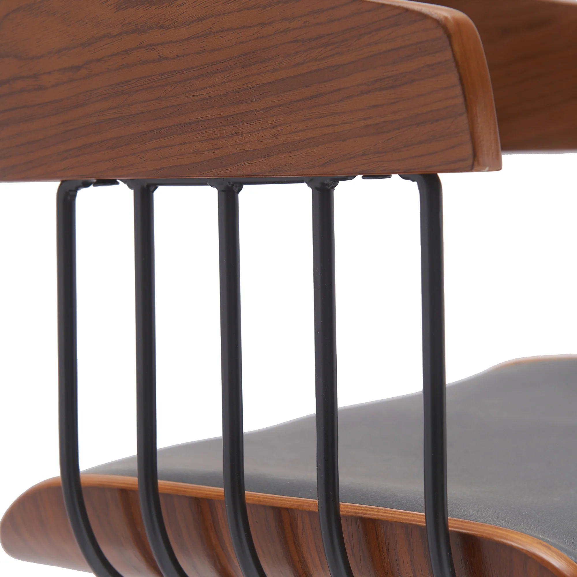 Larisa Adjustable Walnut Wood Bar Stool in Gray Faux Leather with Black Metal By Armen Living - Image 6