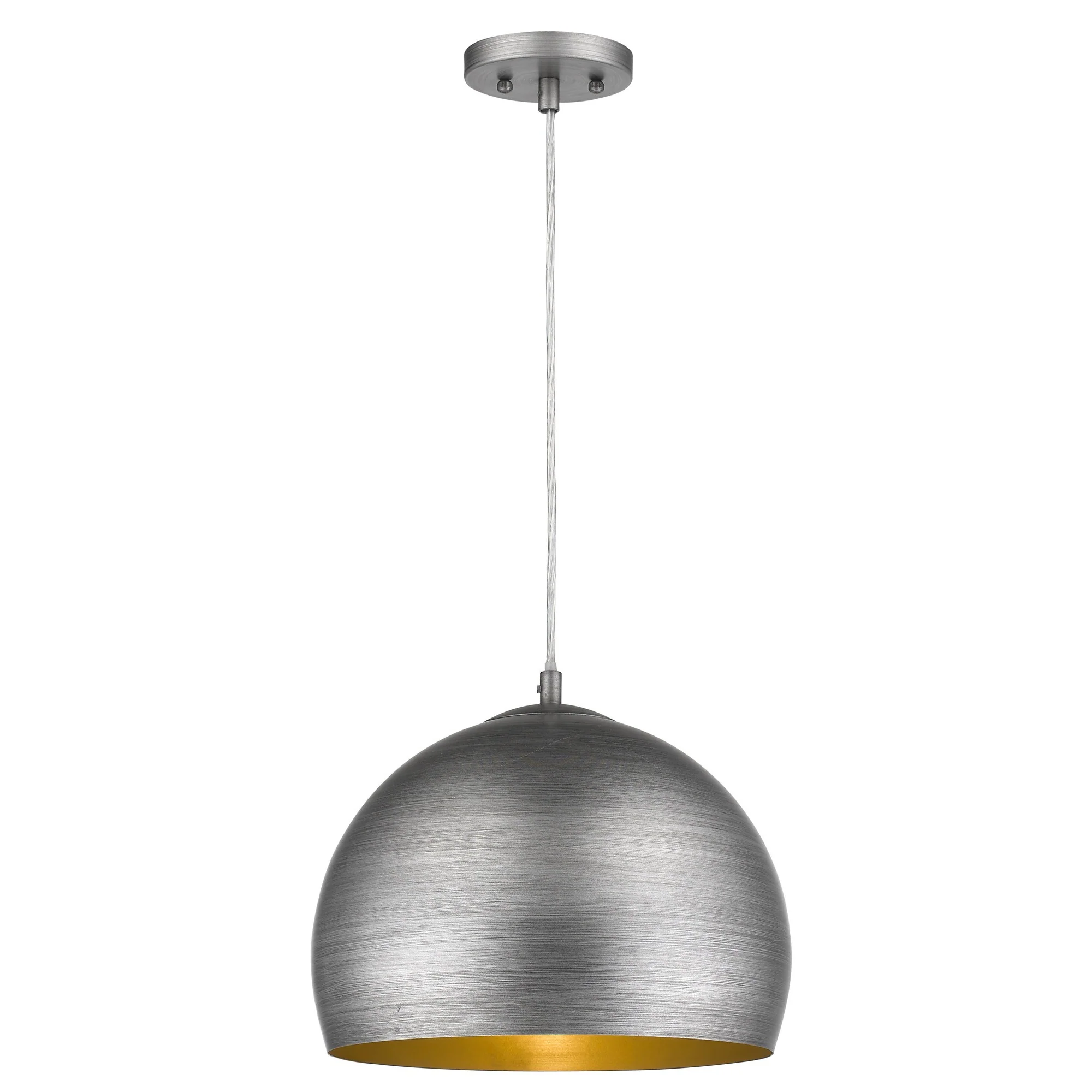 Latitude 1-Light Hand Painted Weathered Pewter Pendant With Gold Interior Shade (13.75") By Homeroots - Image 2