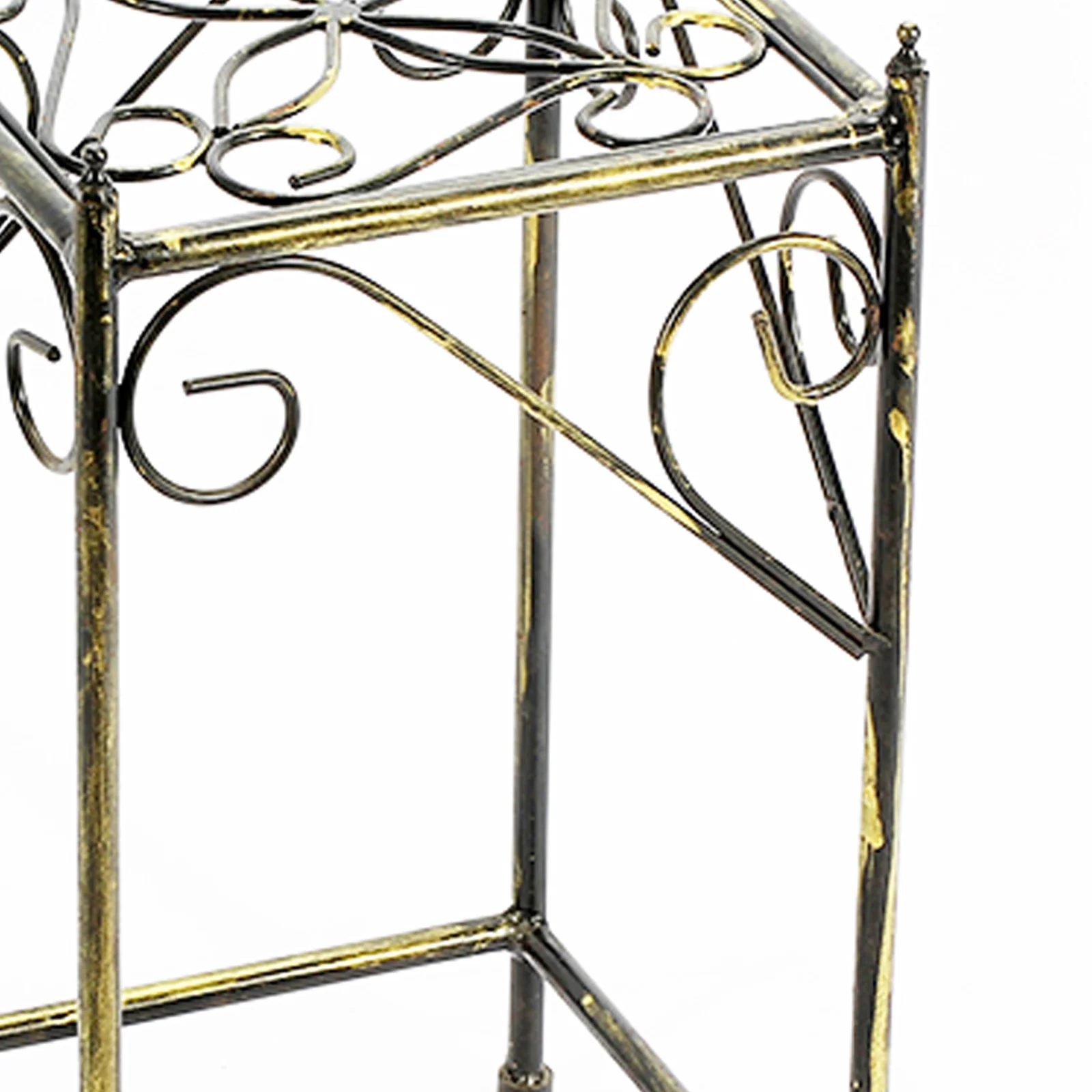 Lattice Cut Square Top Plant Stand With Tubular Legs, Medium, Black By Benzara - Image 2