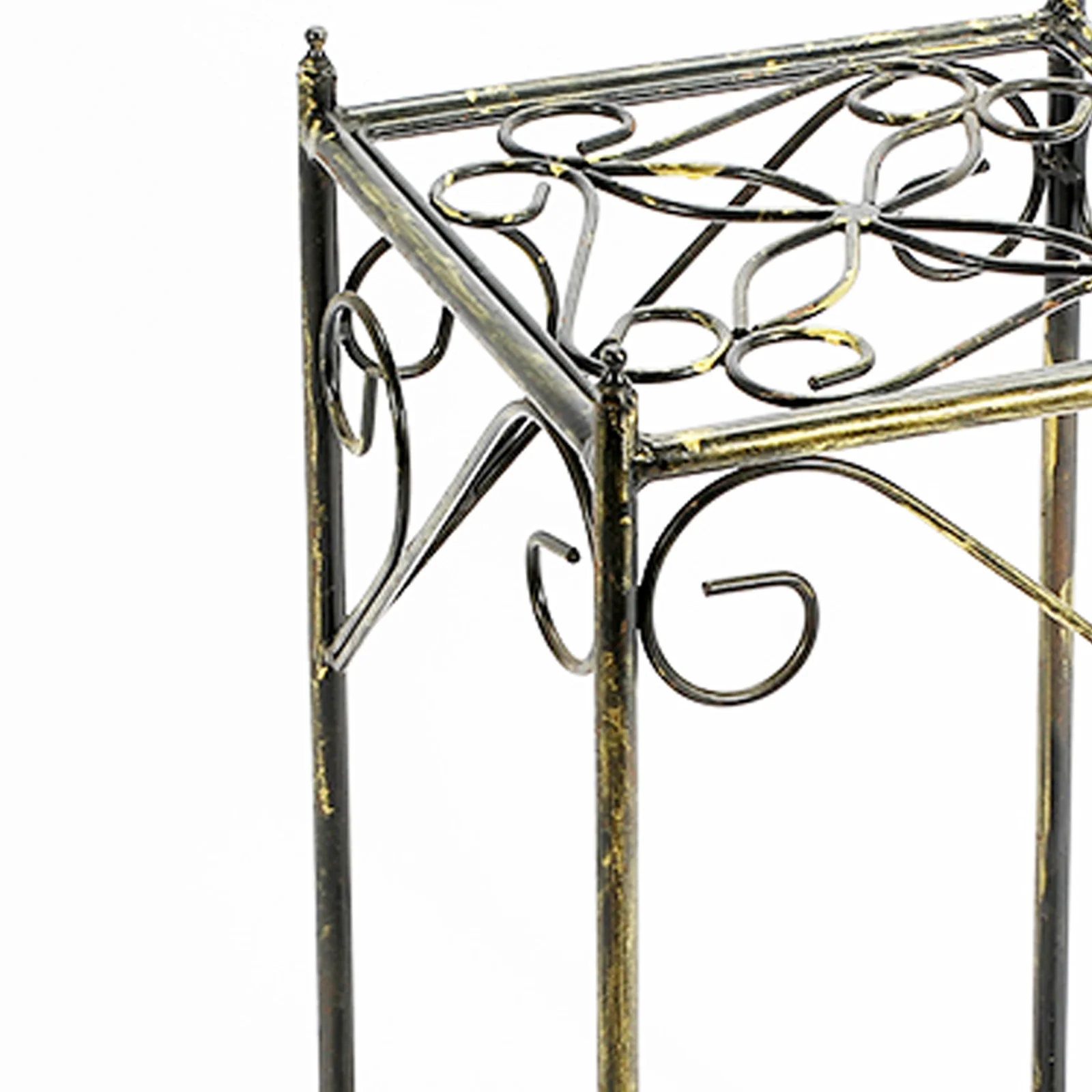 Lattice Cut Square Top Plant Stand With Tubular Legs, Medium, Black By Benzara - Image 3