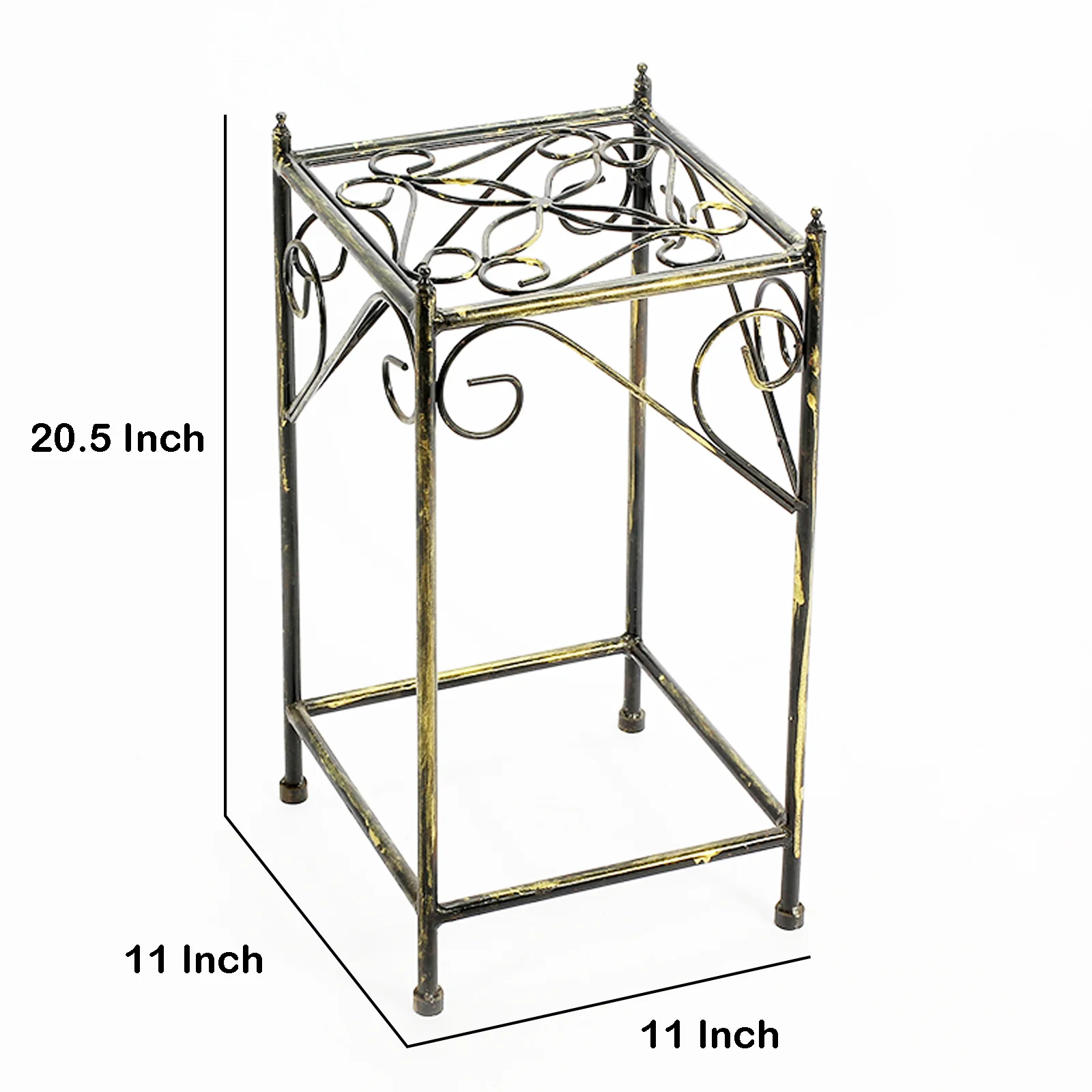 Lattice Cut Square Top Plant Stand With Tubular Legs, Medium, Black By Benzara - Image 5
