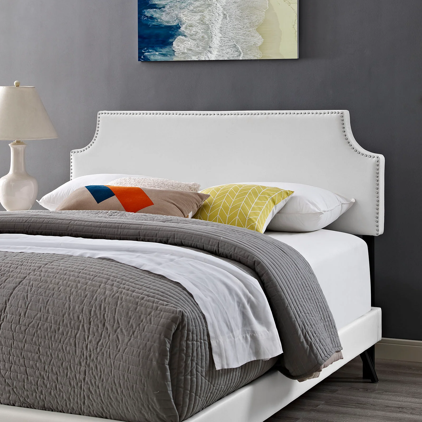Laura Vinyl Full Platform Bed with Round Splayed Legs by Modway - Image 7