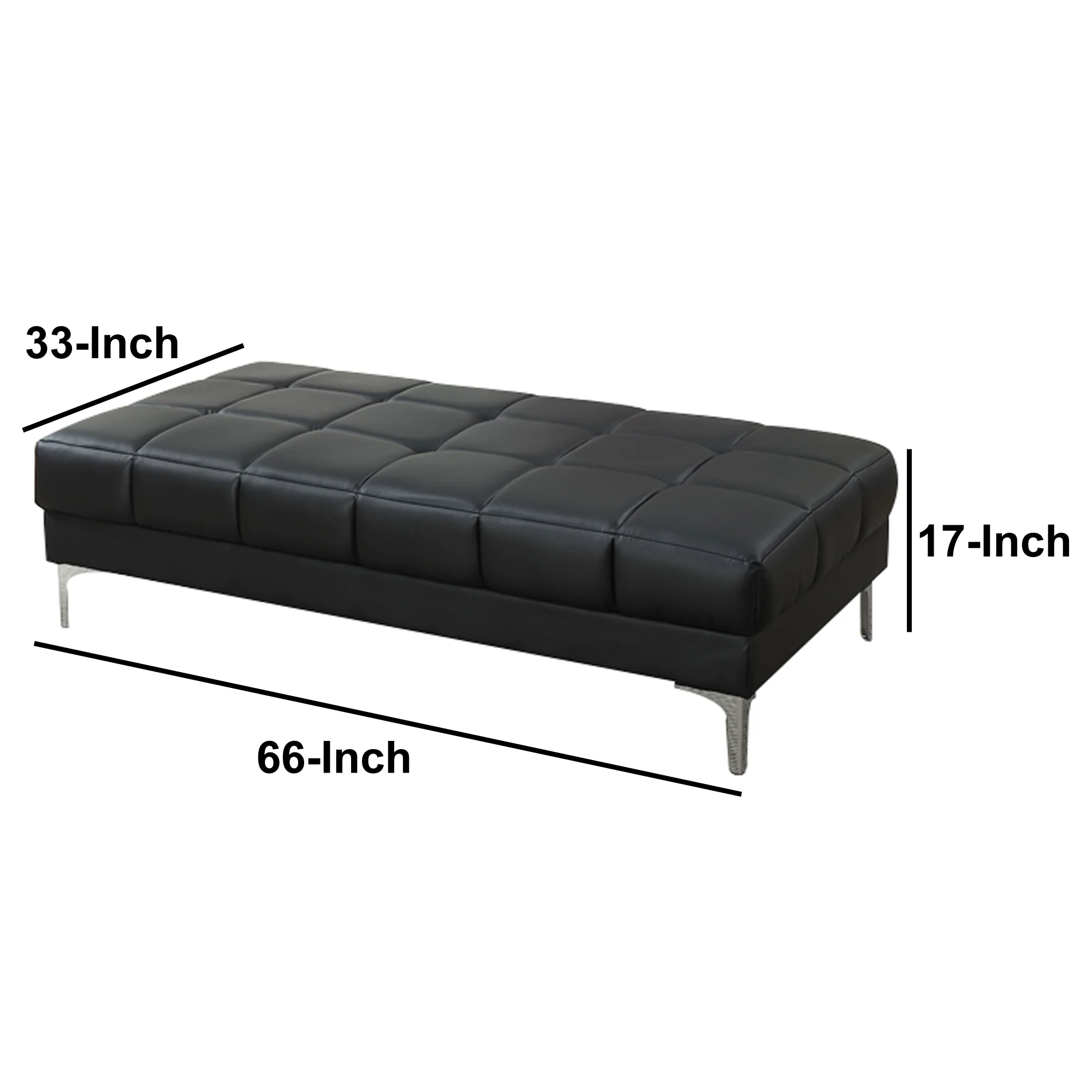 Leather Ottoman In Black By Benzara - Image 2