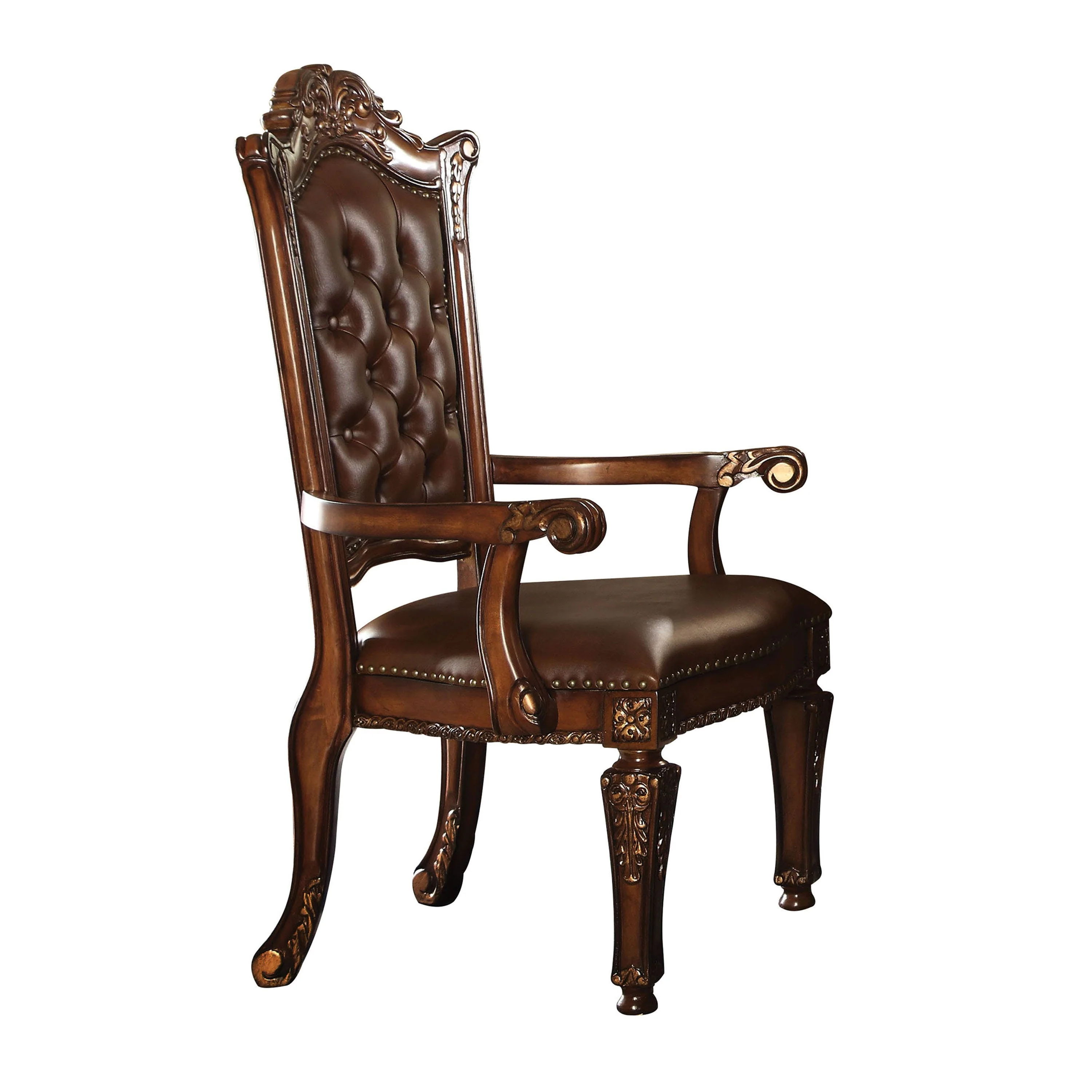 Leather Upholstered Arm Chair In Cherry Brown By Benzara - Image 2