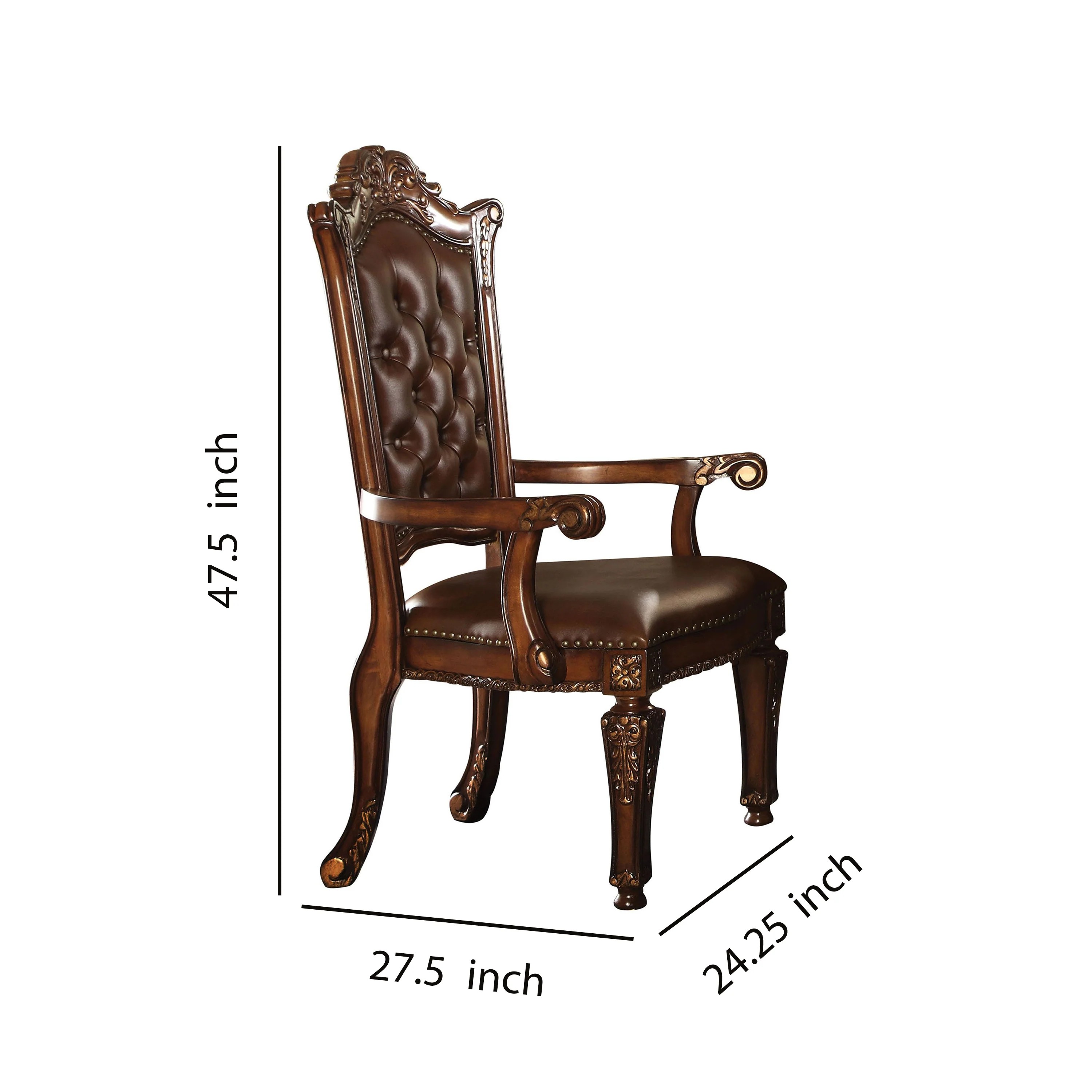 Leather Upholstered Arm Chair In Cherry Brown By Benzara - Image 3