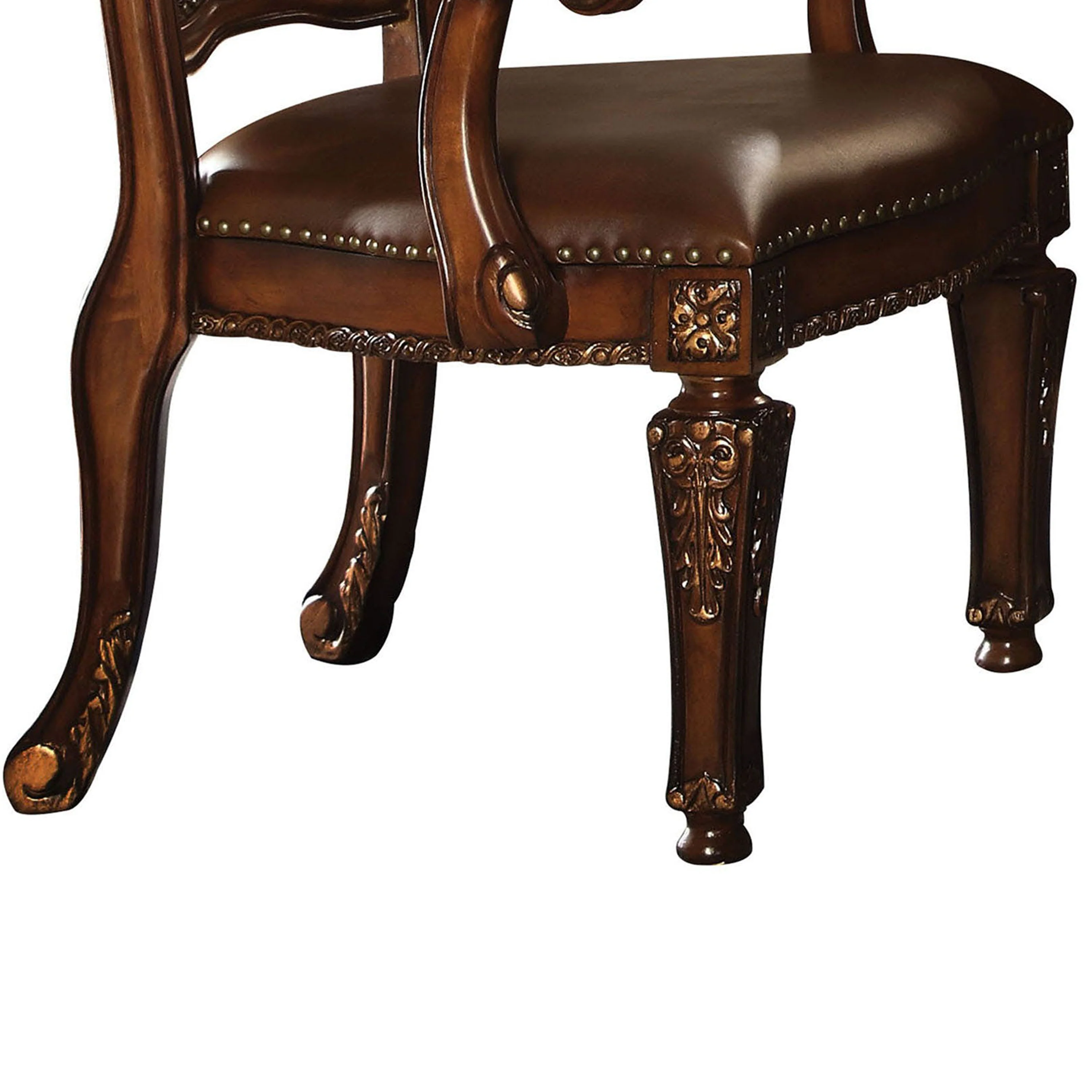 Leather Upholstered Arm Chair In Cherry Brown By Benzara - Image 4