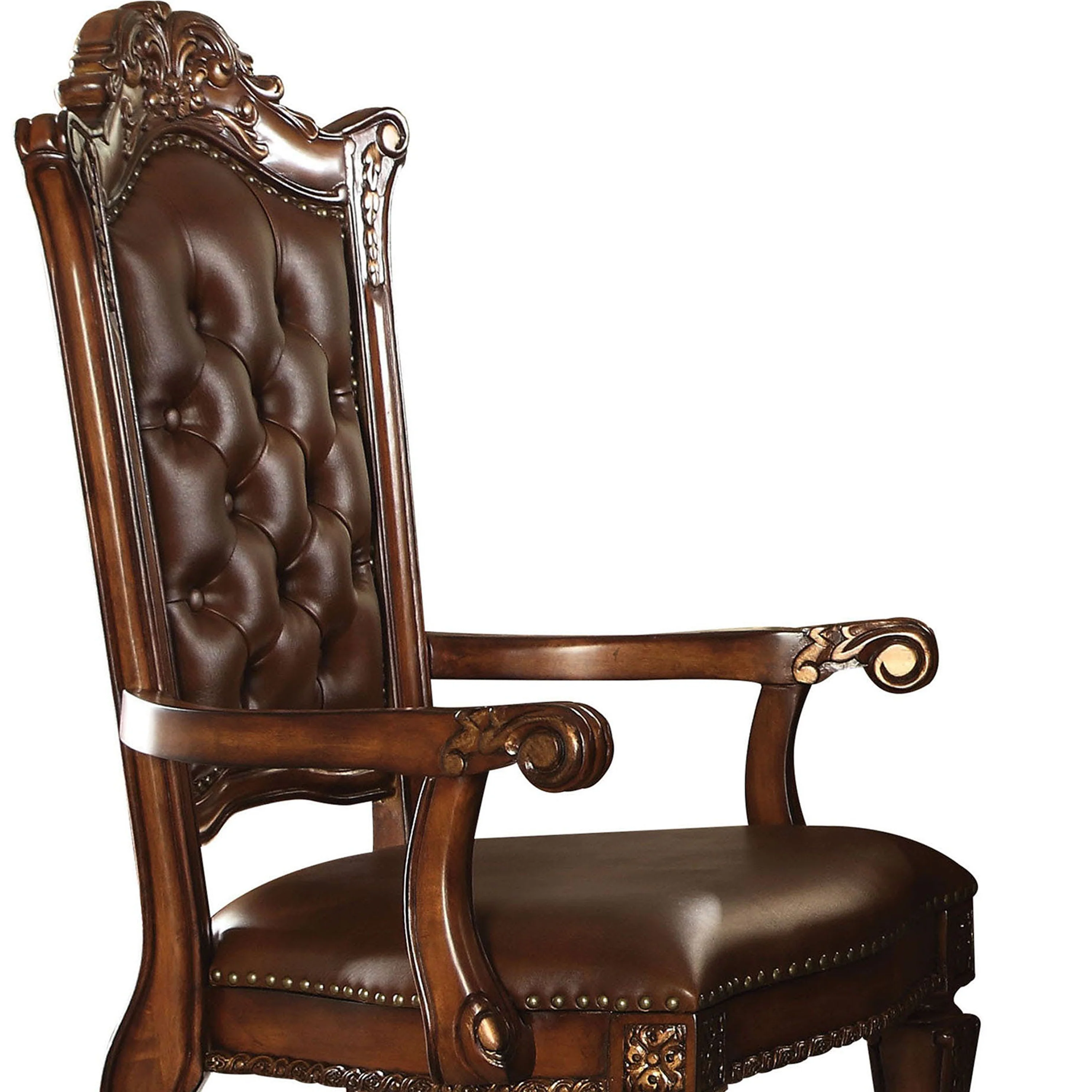 Leather Upholstered Arm Chair In Cherry Brown By Benzara - Image 5