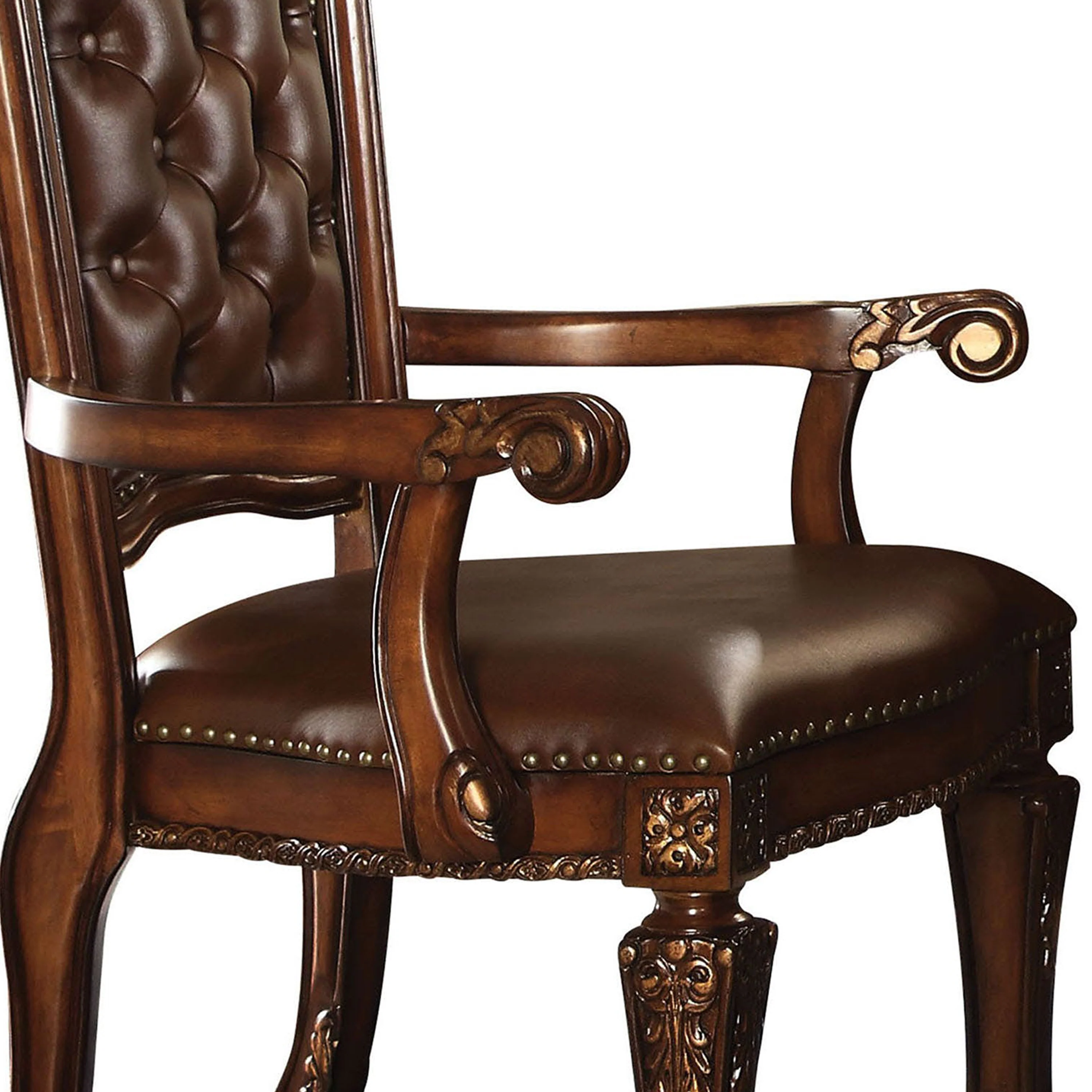 Leather Upholstered Arm Chair In Cherry Brown By Benzara - Image 6