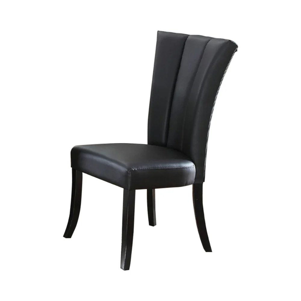 Leather Upholstered Dining Chair In Poplar Wood, Set Of 2,Black By Benzara - Image 2