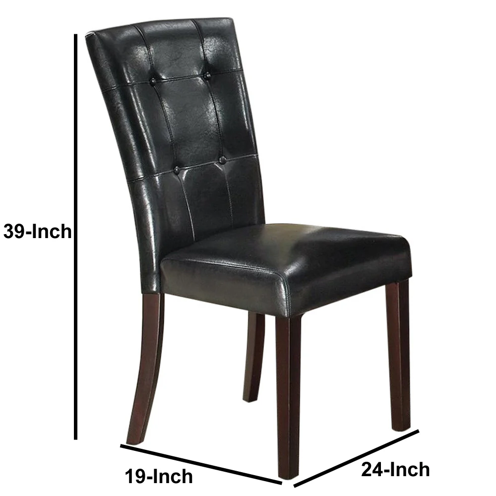 Leather Upholstered Dining Chair With Button Tufted Back Set Of 2 Black By Benzara - Image 2