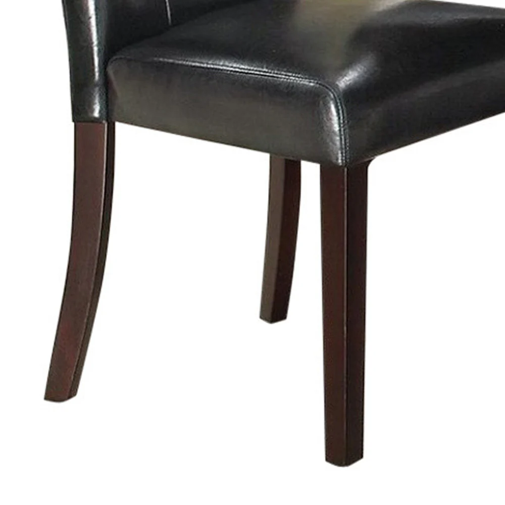 Leather Upholstered Dining Chair With Button Tufted Back Set Of 2 Black By Benzara - Image 3