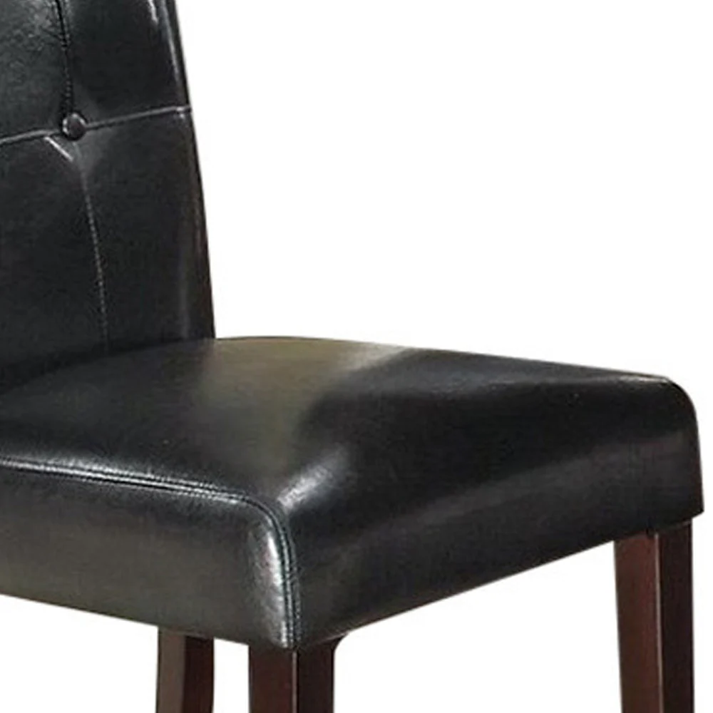Leather Upholstered Dining Chair With Button Tufted Back Set Of 2 Black By Benzara - Image 4