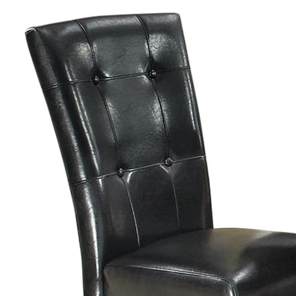 Leather Upholstered Dining Chair With Button Tufted Back Set Of 2 Black By Benzara - Image 5