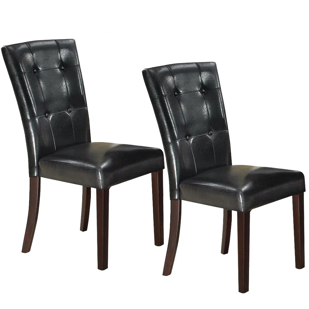 Leather Upholstered Dining Chair With Button Tufted Back Set Of 2 Black By Benzara - Image 6