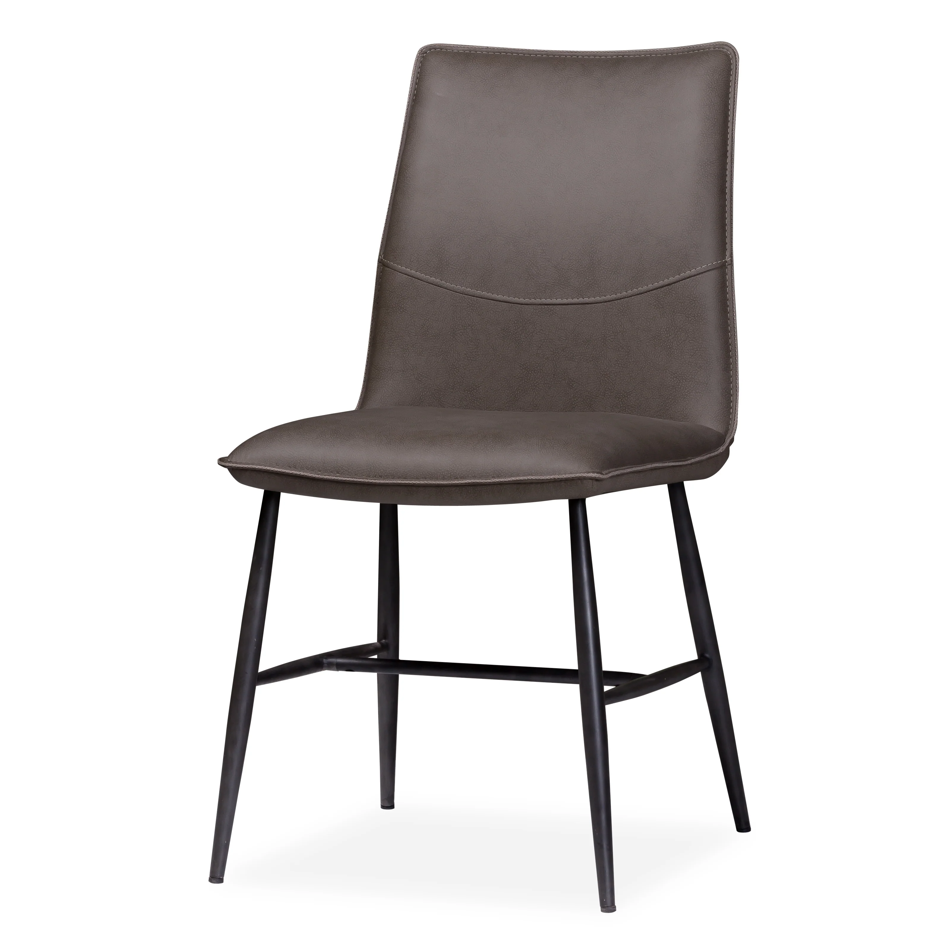 Leather Upholstered Metal Chair with Decorative Top Stitching, Set of 2, Latte Brown and Black By Benzara - Image 2