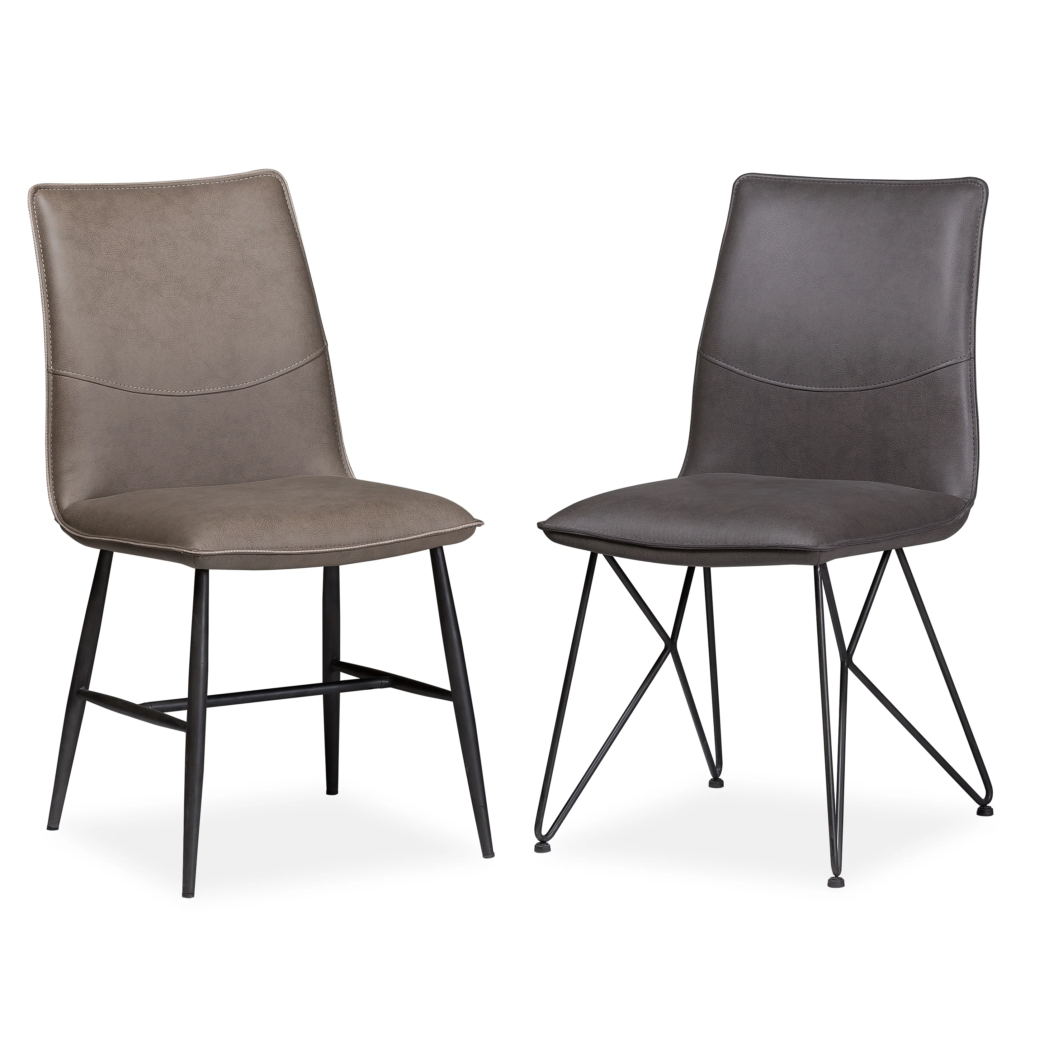Leather Upholstered Metal Chair with Decorative Top Stitching, Set of 2, Latte Brown and Black By Benzara - Image 3