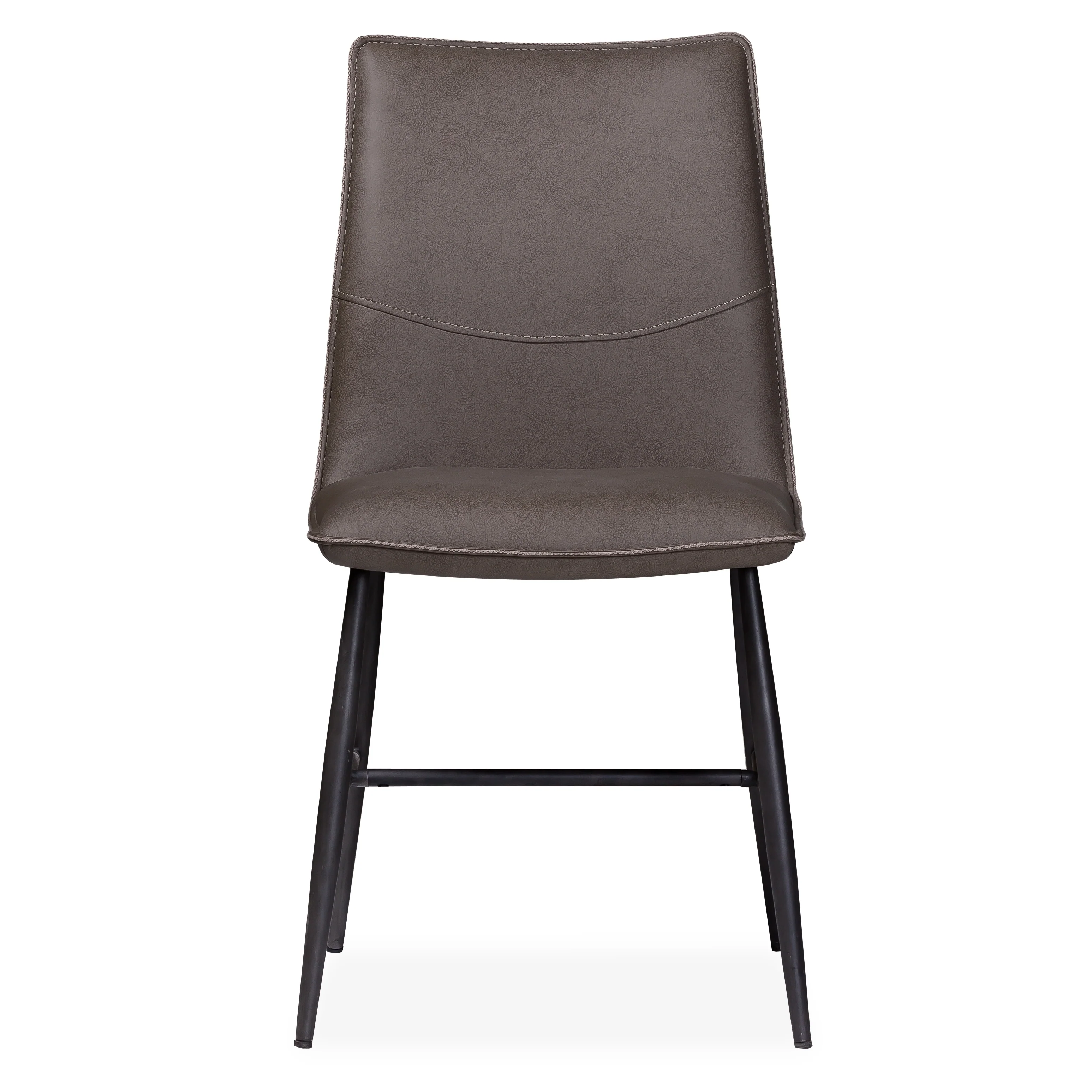 Leather Upholstered Metal Chair with Decorative Top Stitching, Set of 2, Latte Brown and Black By Benzara - Image 4