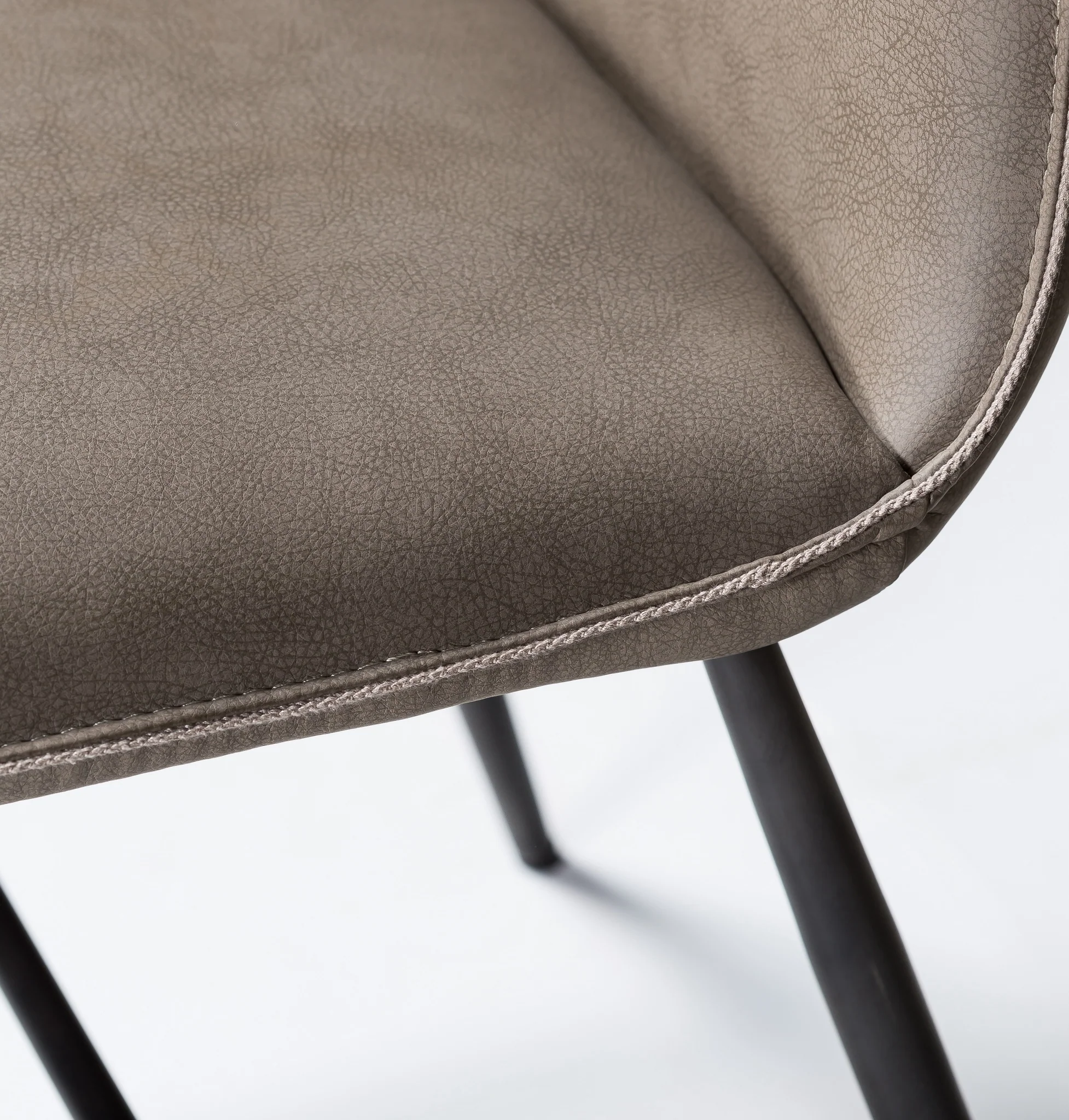 Leather Upholstered Metal Chair with Decorative Top Stitching, Set of 2, Latte Brown and Black By Benzara - Image 5