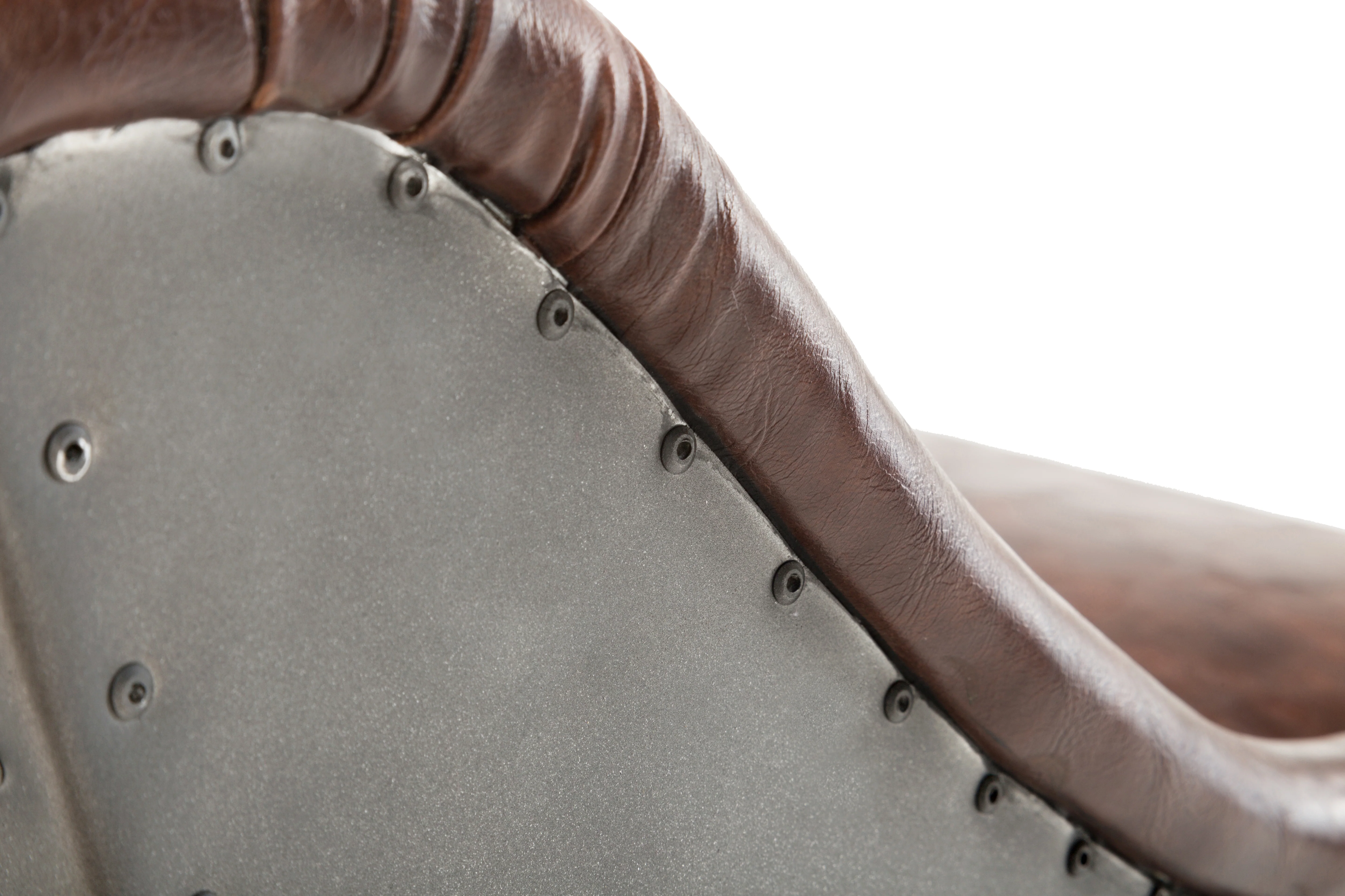 Leatherette Bar Stool with Riveted Metal Backing, Brown and Black By Benzara - Image 2