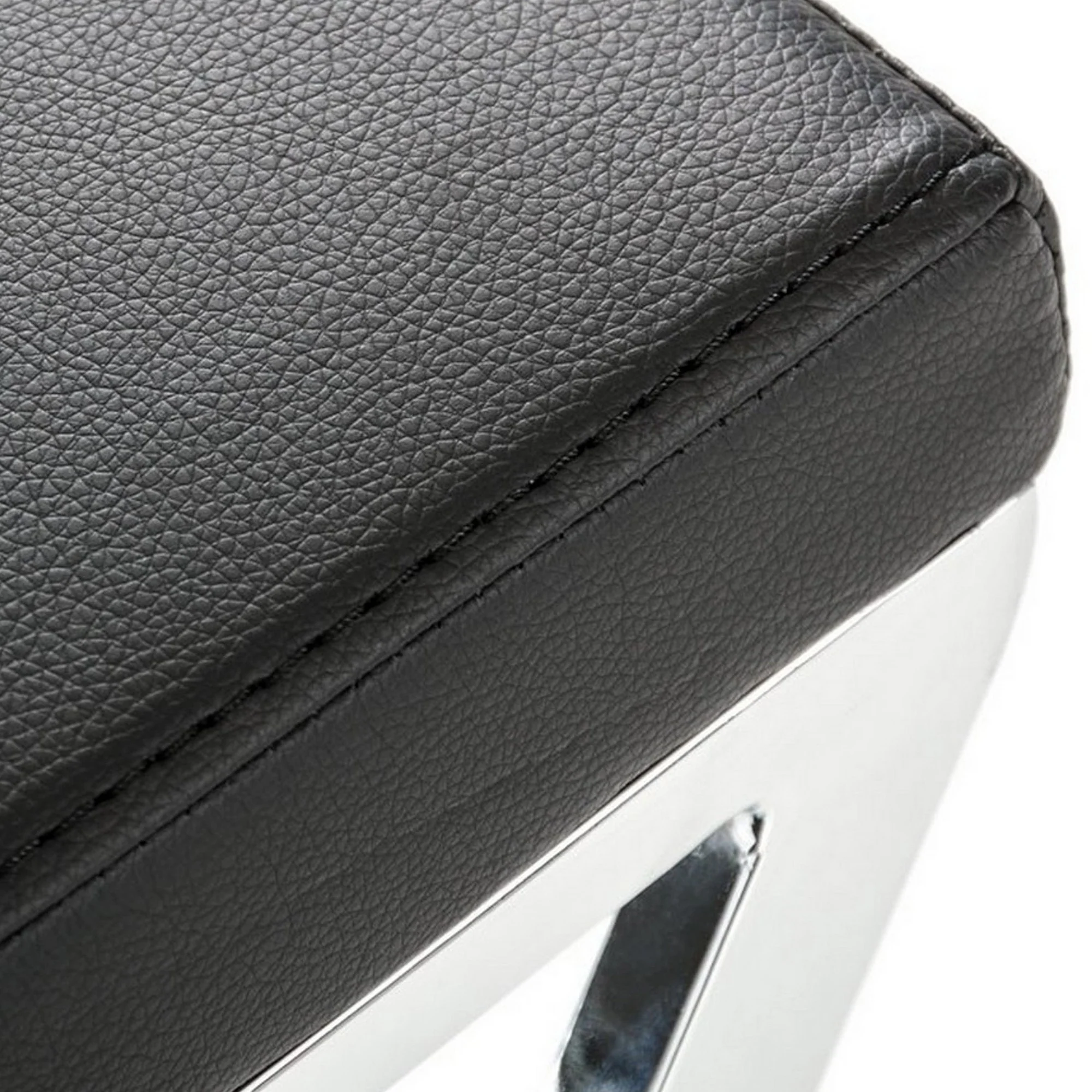 Leatherette Bar Stool with X Shape Legs, Set of 2, Black and Chrome By Benzara - Image 3