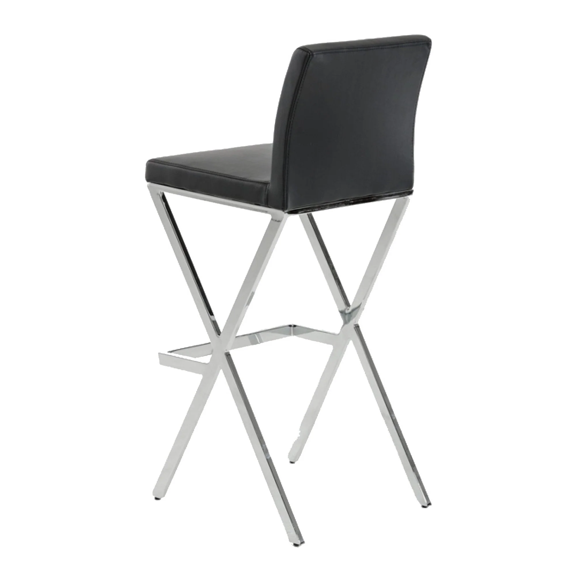 Leatherette Bar Stool with X Shape Legs, Set of 2, Black and Chrome By Benzara - Image 4