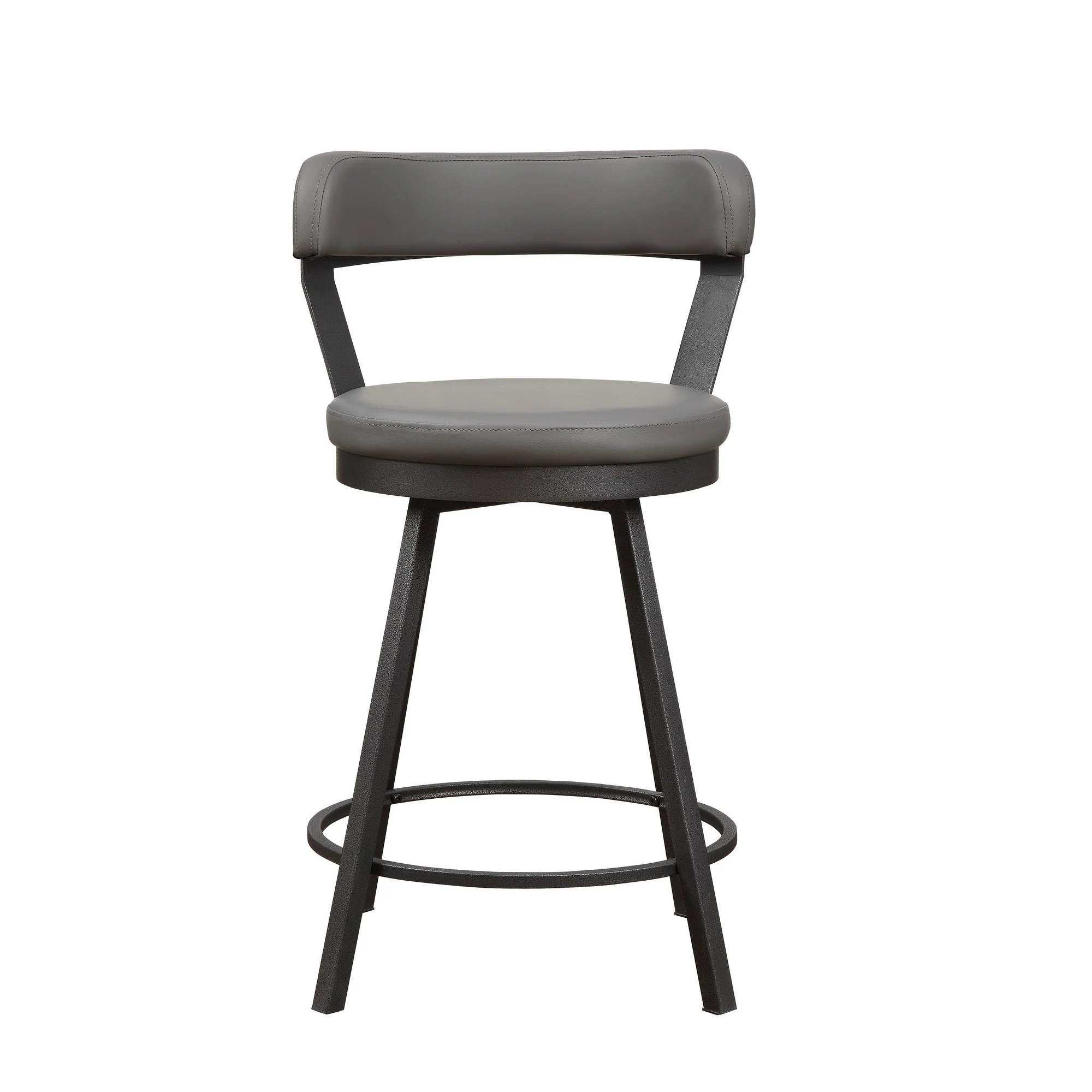 Leatherette Counter Height Chair With Metal Slanted Legs, Set Of 2, Gray By Benzara - Image 4