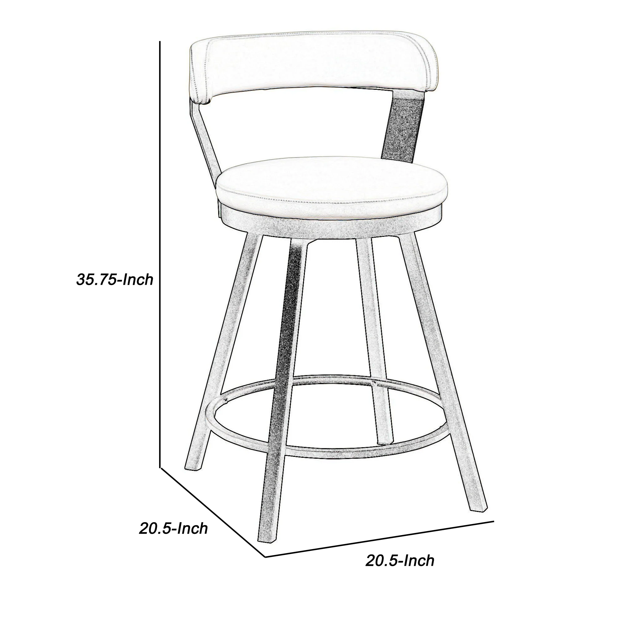 Leatherette Counter Height Chair With Metal Slanted Legs, Set Of 2, White By Benzara - Image 2