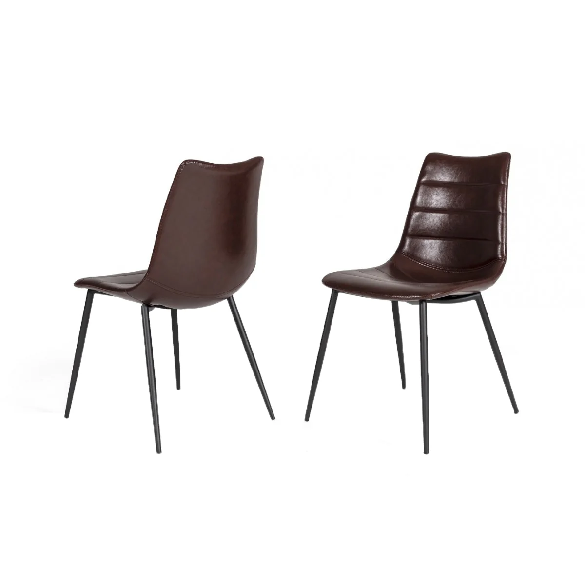 Leatherette Dining Chair With Horizontal Stitching Set Of 2 Brown By Benzara - Image 6