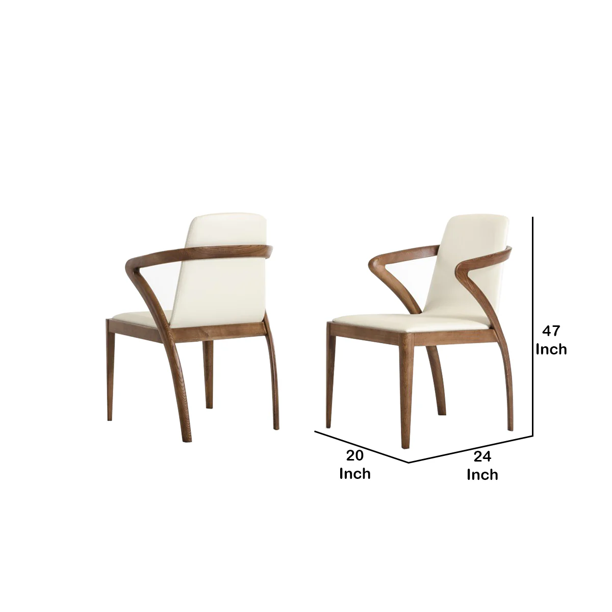 Leatherette Dining Chair with Long Tilted Back, Set of 2, Brown and Gray By Benzara - Image 5