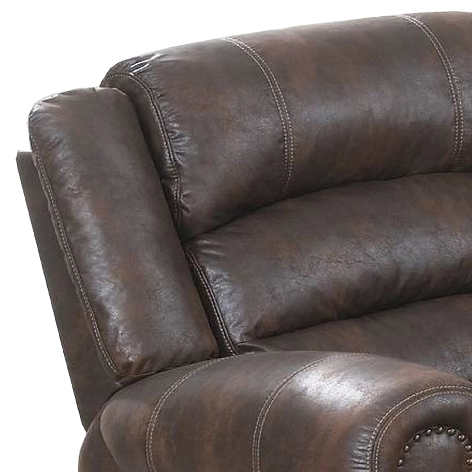 Leatherette Manual Motion Recliner With Tufted Back, Brown By Benzara - Image 2