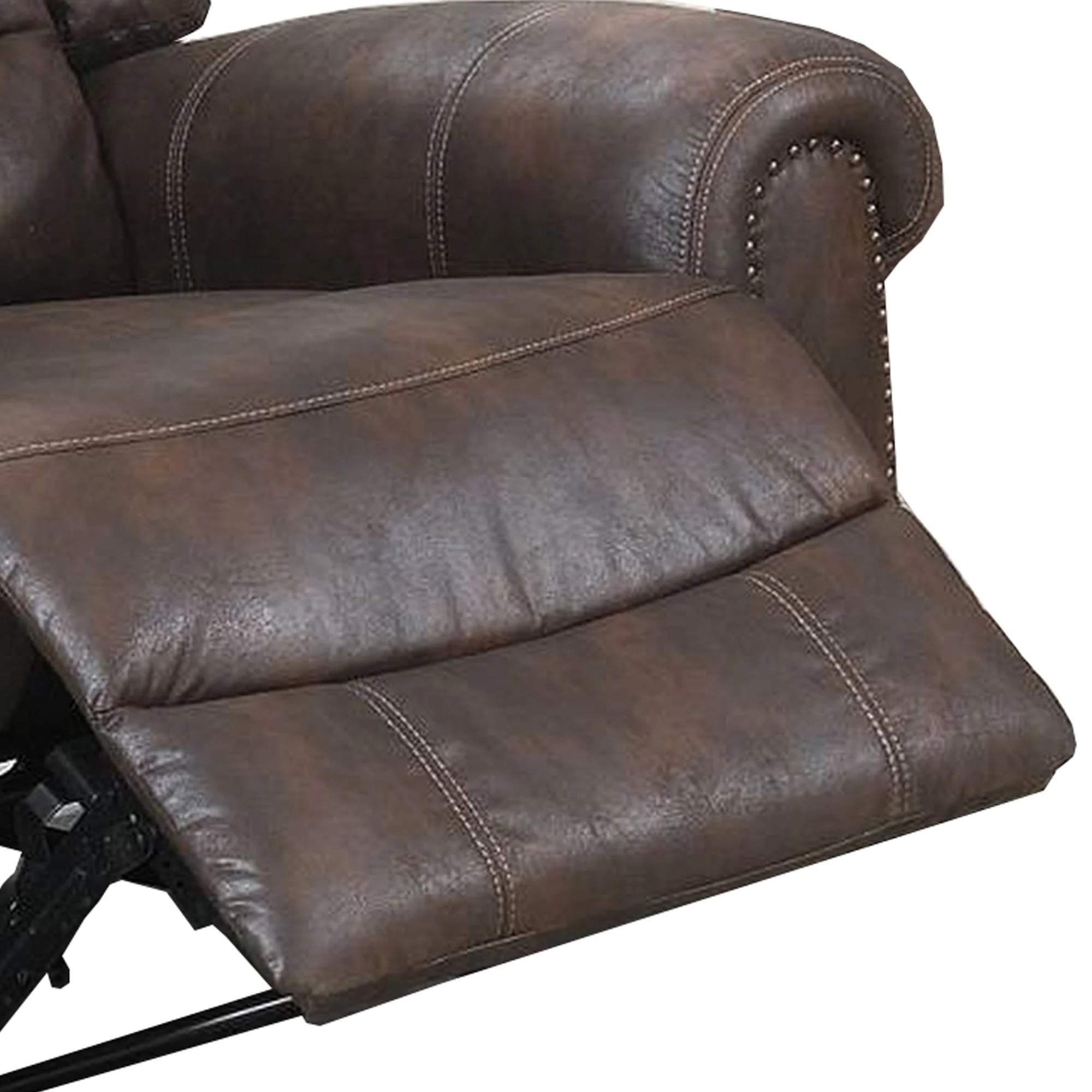 Leatherette Manual Motion Recliner With Tufted Back, Brown By Benzara - Image 3