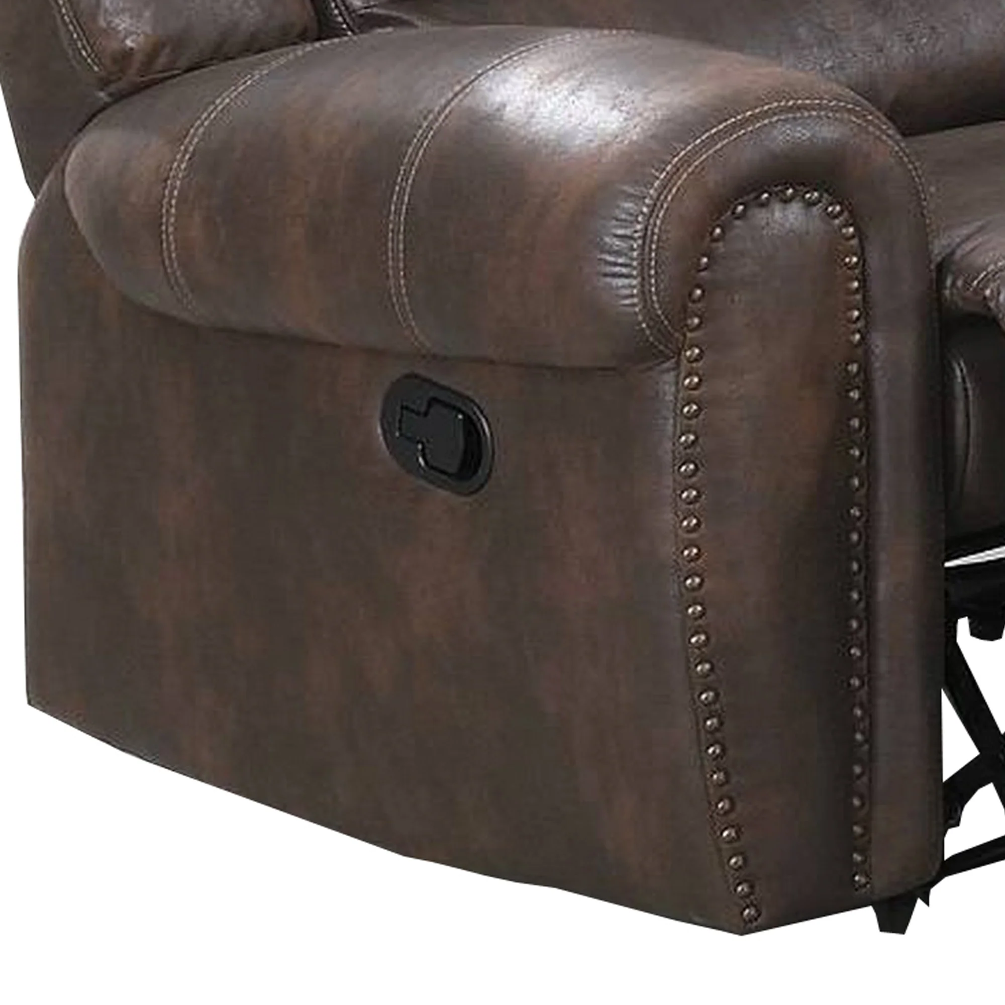 Leatherette Manual Motion Recliner With Tufted Back, Brown By Benzara - Image 4