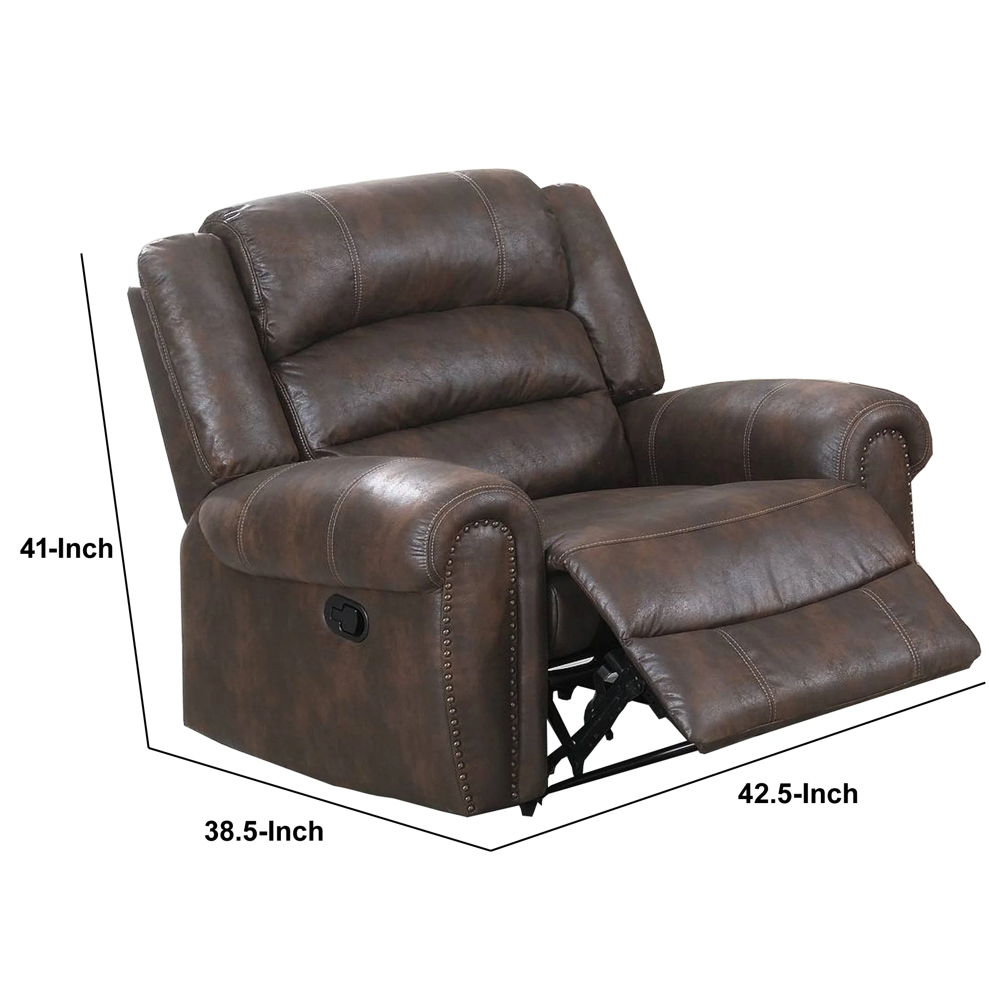 Leatherette Manual Motion Recliner With Tufted Back, Brown By Benzara - Image 5