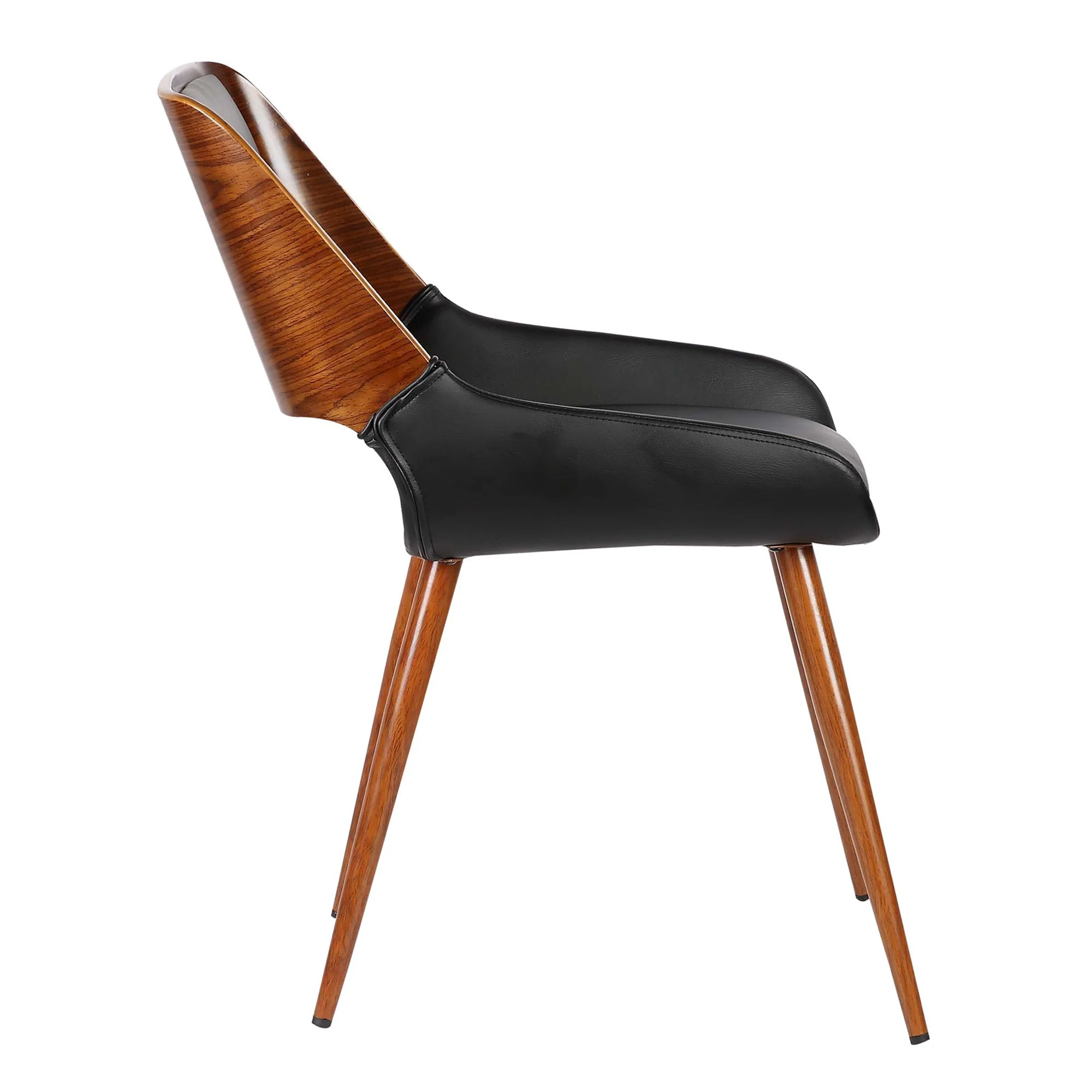 Leatherette Mid Century Dining Chair with Split Padded Back, Black and Brown By Benzara - Image 3