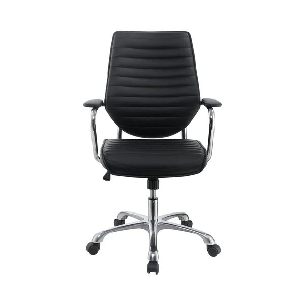 Leatherette Office Swivel Chair With Padded Arms Black And Chrome By Benzara - Image 2